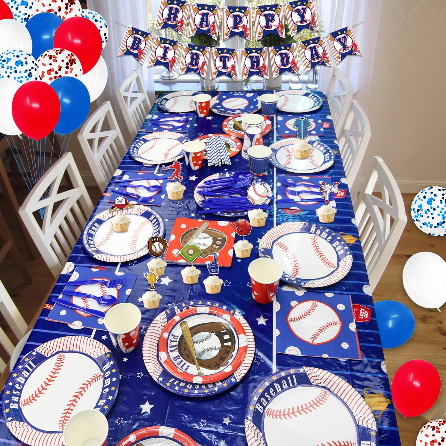 Baseball Party Supplies Kit - 20-Piece Baseball Themed Tableware Set with Banner, Plates, Cups, Napkins, Cutlery & Tablecloth for Kids Birthday Decorations | Perfect for Baseball Fan Parties, Team Celebrations & Sports Themed Events