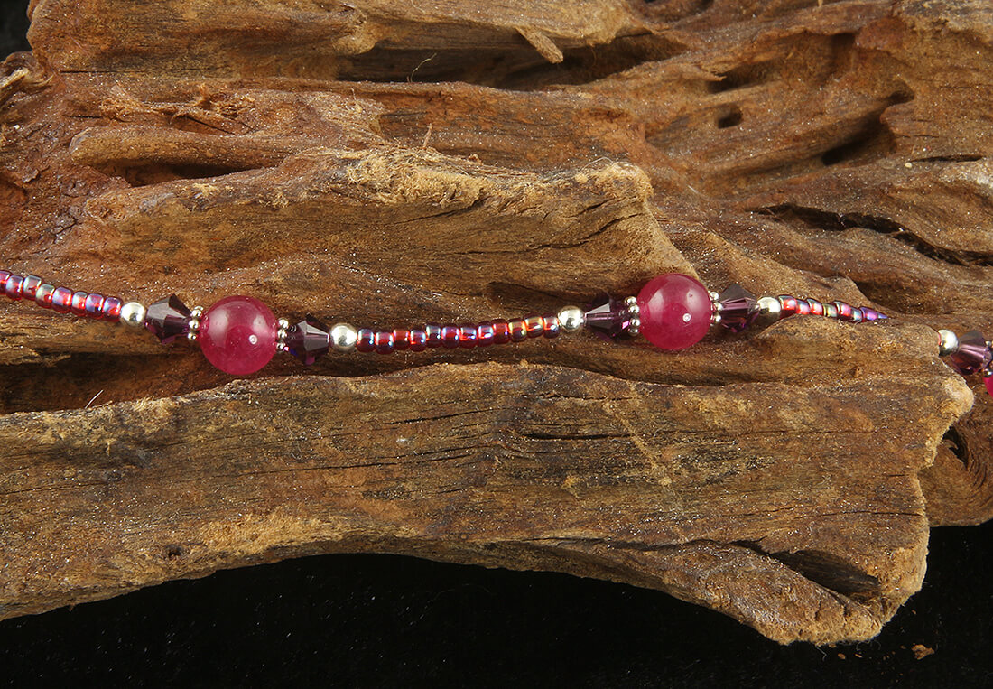 Natural Amethyst & Pink Jade Beaded Anklet Bracelet for Women - Elegant Adjustable Ankle Jewelry for Summer, Beach, Boho Style