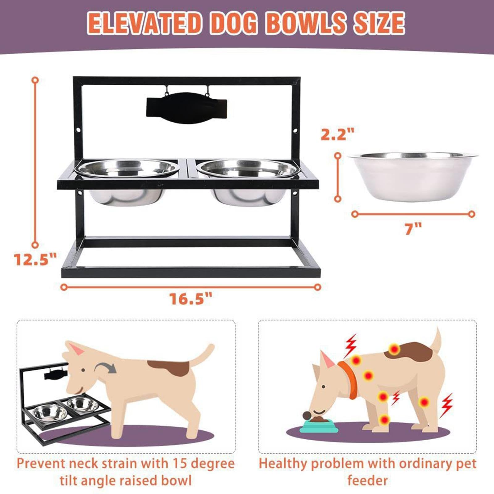 Premium Raised Dog Bowls with Stand - Adjustable Elevated Pet Feeder for Small & Large Dogs, Cats & Puppies - Perfect for Dining, Feeding & Watering - Ideal for Home, Kitchen & Outdoor Use