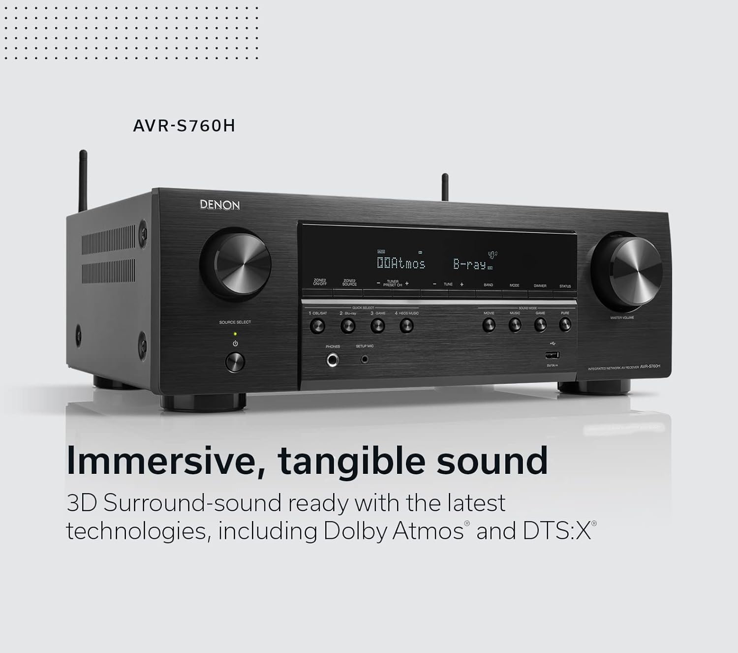 Denon AVR S760H 7.2 Channel AV Receiver with 75W per Channel, 8K Upscaling, Dolby Atmos, DTS Virtual:X | Wireless Streaming, HEOS Built-in, Alexa Voice Control | Perfect for Home Theater & Gaming Setup