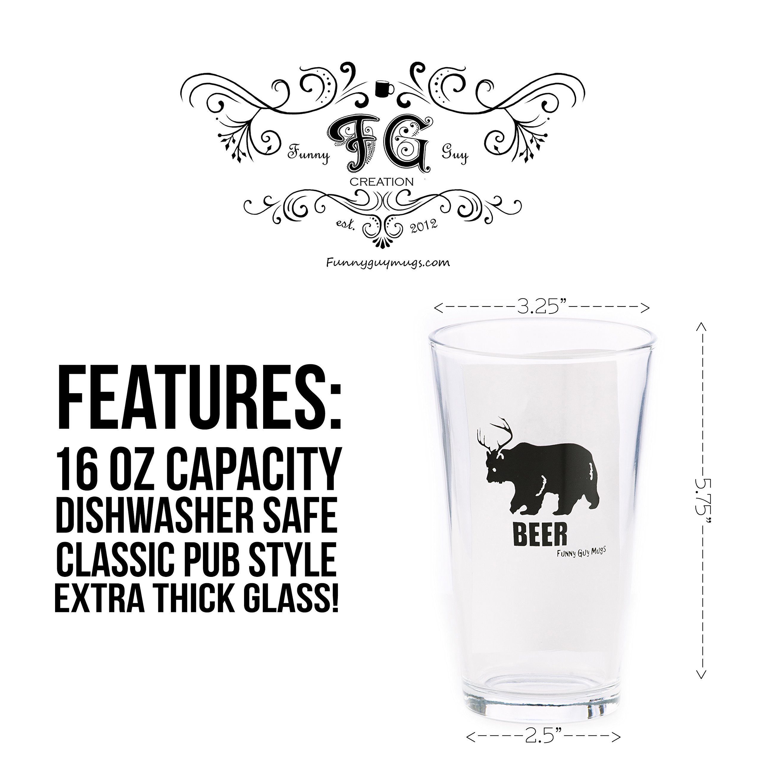 Funny Bear & Deer Beer Mug - 16 oz Pint Glass for Gifts, Parties & Home Bar Decor | Unique Novelty Drinking Cup