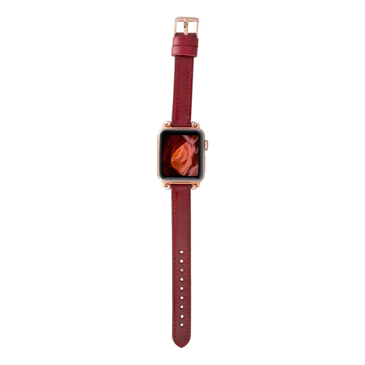 Premium Burnished Red Leather Ultra Slim Apple Watch Band – Stylish & Durable Replacement Strap for Workouts, Office & Everyday Wear
