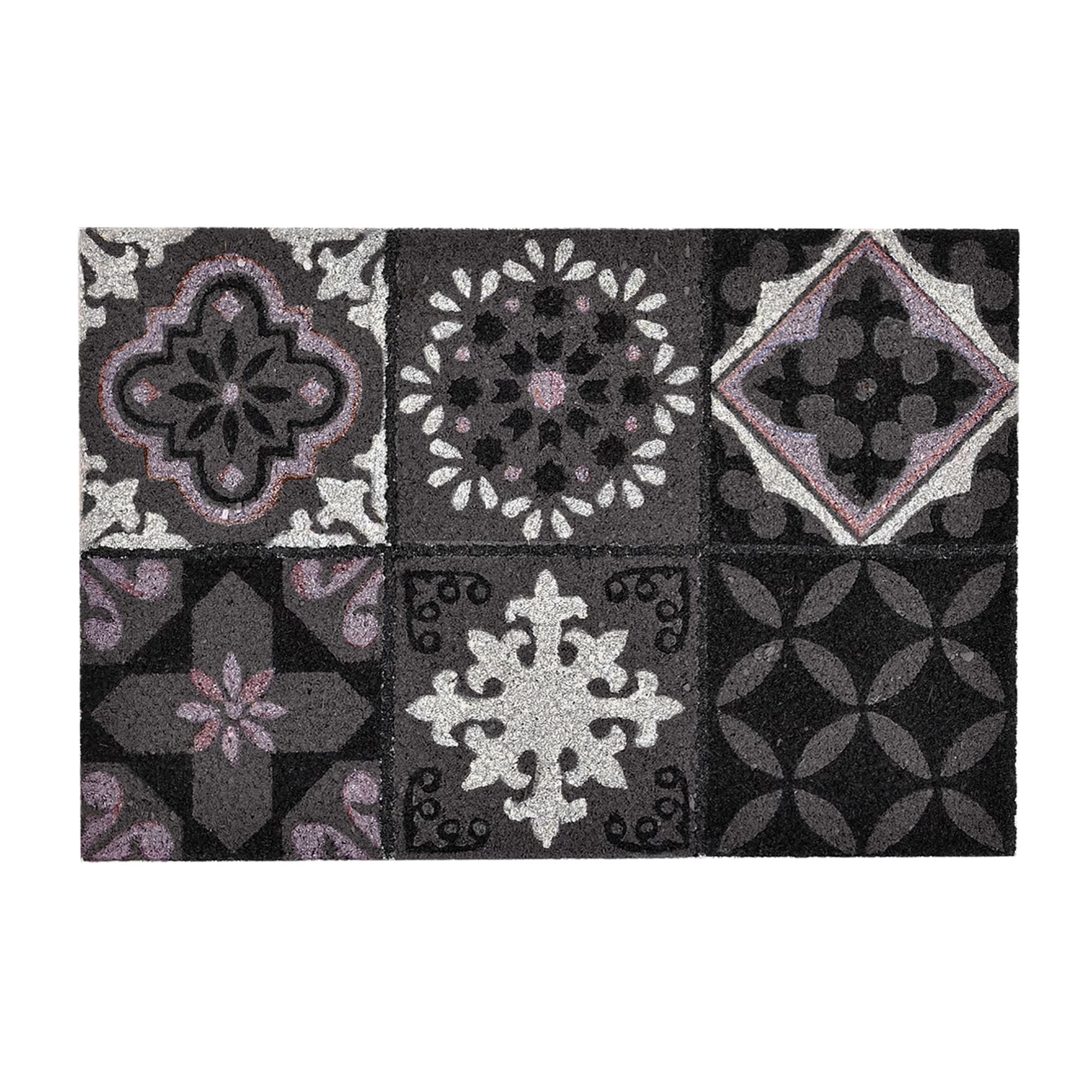 24x16 Gray Sheltered Coconut Door Mat - Printed Cement Tile Design - Non-Slip Entryway Rug for Home, Porch & Outdoor Use