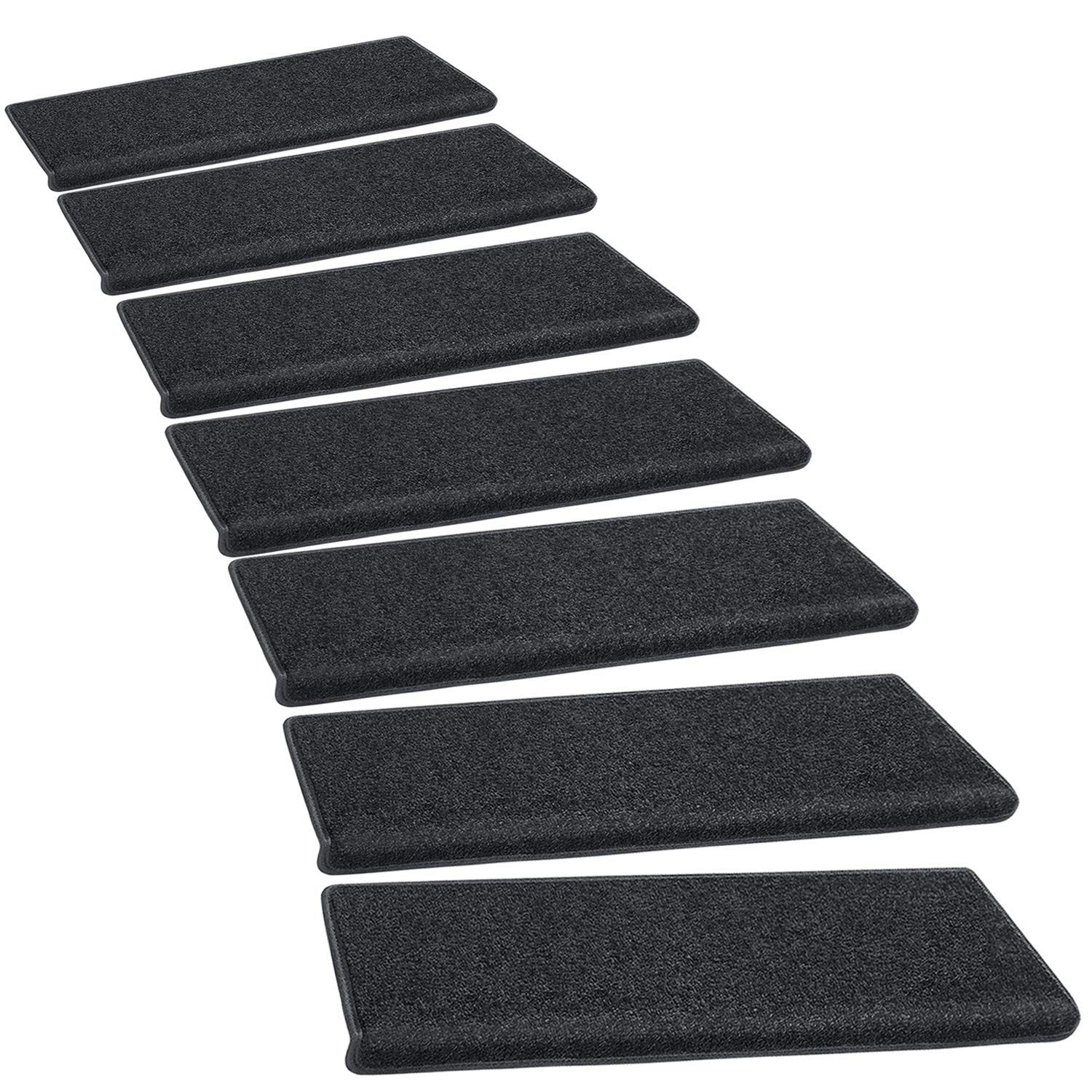 PURE ERA Non-Slip Self Adhesive Carpet Stair Treads - Set of 14 Bullnose Indoor Stair Protectors, Pet Friendly Washable Rug Covers with Skid Resistant Tape (Black, 9.5
