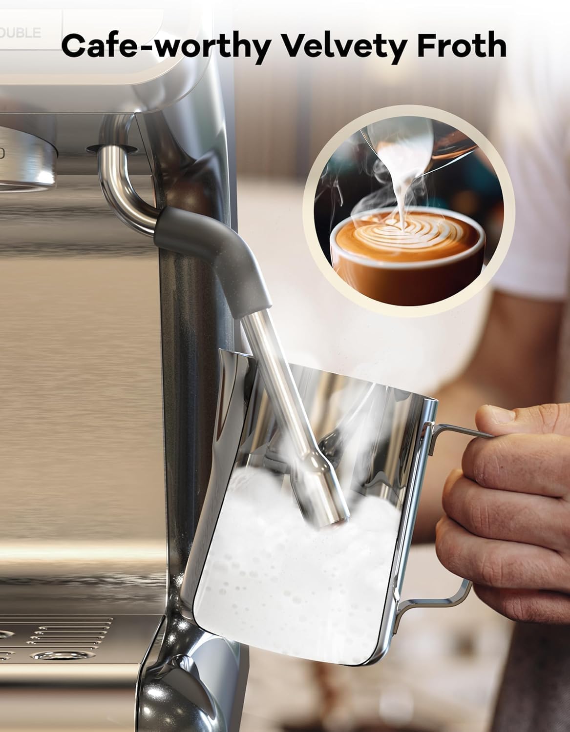 20 Bar Professional Espresso Machine with Built-in Grinder & Milk Frother - 95oz Removable Water Tank for Lattes, Cappuccinos & Americanos - Stainless Steel Home Coffee Maker for Barista-Style Drinks & Entertaining