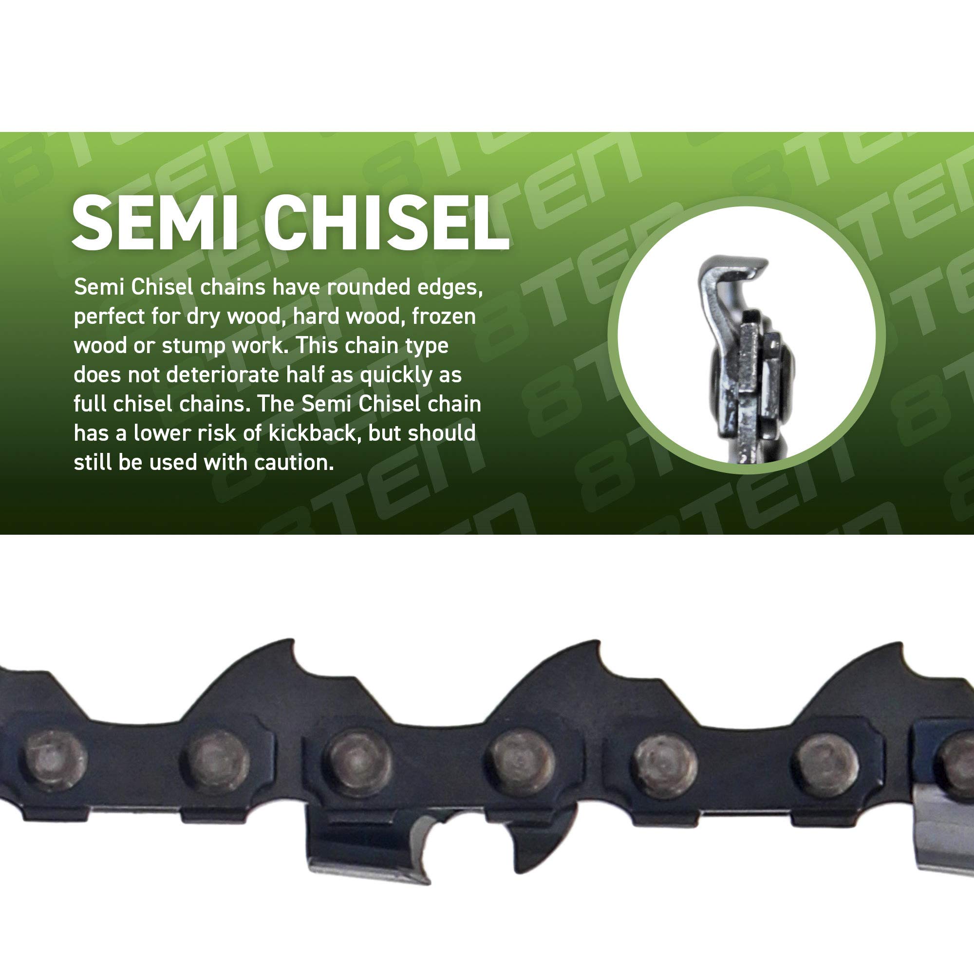 8TEN 12-Inch Chainsaw Chain .043 Gauge 3/8 Pitch 44 Drive Links - Compatible with Echo, Husqvarna, Stihl 3610 005 0044 90PX044G 90PX44CQ - 10-Pack for Professional Logging & Tree Trimming