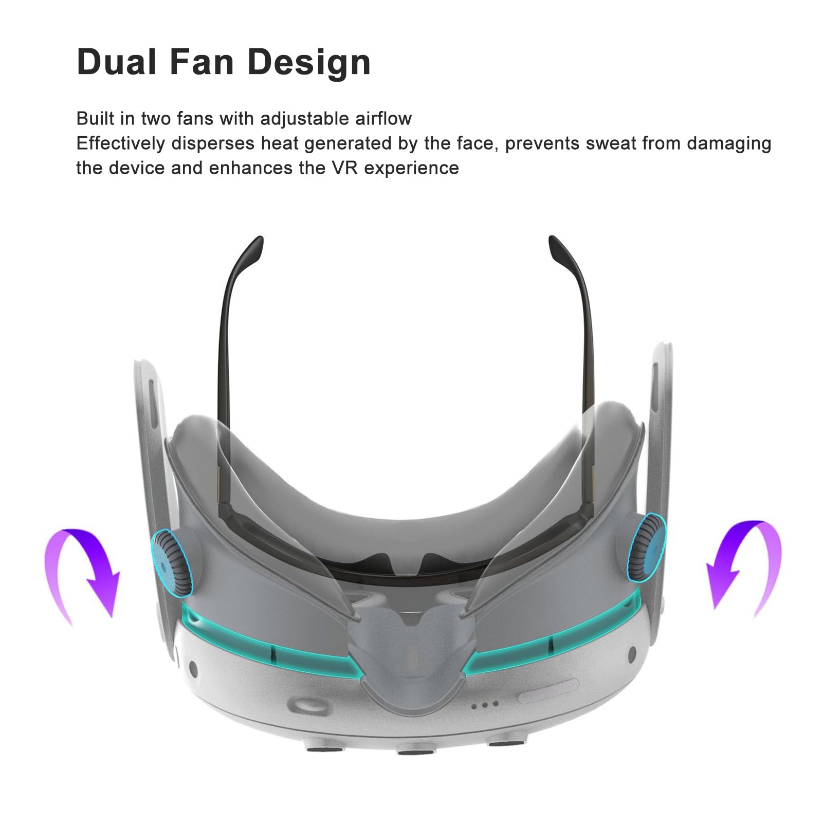 Cooling VR Face Cover with Dual Fans - Comfortable & Safe Material, Pressure Relief for Enhanced VR Experience, Low Power Consumption - Perfect for Oculus Quest 2, HTC Vive, and PSVR Gaming Sessions