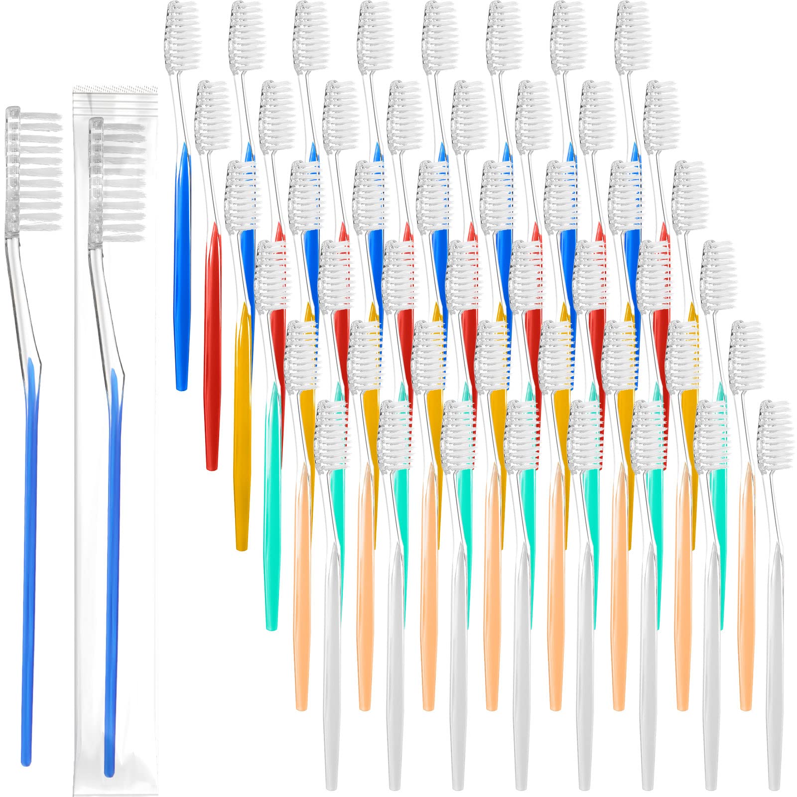 Honeydak 300-Piece Disposable Toothbrushes - Individually Wrapped, Medium Soft Bristles, Travel Toothbrush Set for Adults (6 Colors) | Perfect for Hotels, Camping, Airplanes & Emergency Kits