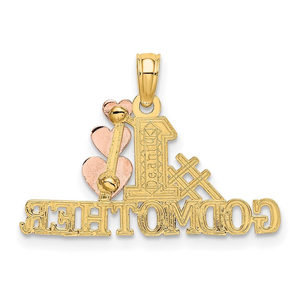14K Two-Tone Gold Number 1 Godmother Necklace with Three Pink Heart Pendants - Elegant Women's Jewelry Gift for Godmothers, Birthdays & Special Occasions