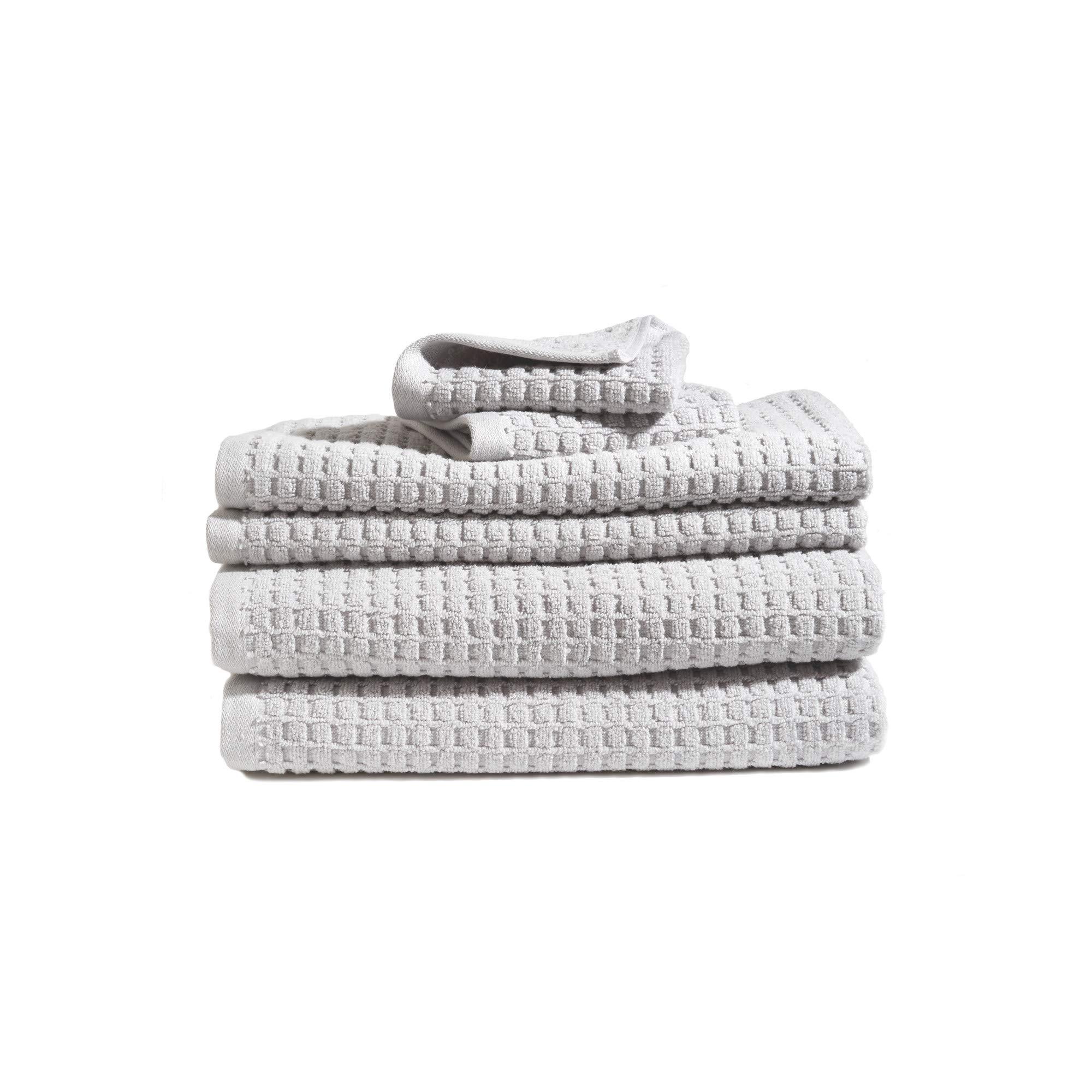 DKNY Quick Dry Cotton Towel Set - 2 Bath Towels, 2 Hand Towels, 2 Washcloths, Soft Absorbent Grey Bathroom Essentials for Spa, Gym & Travel