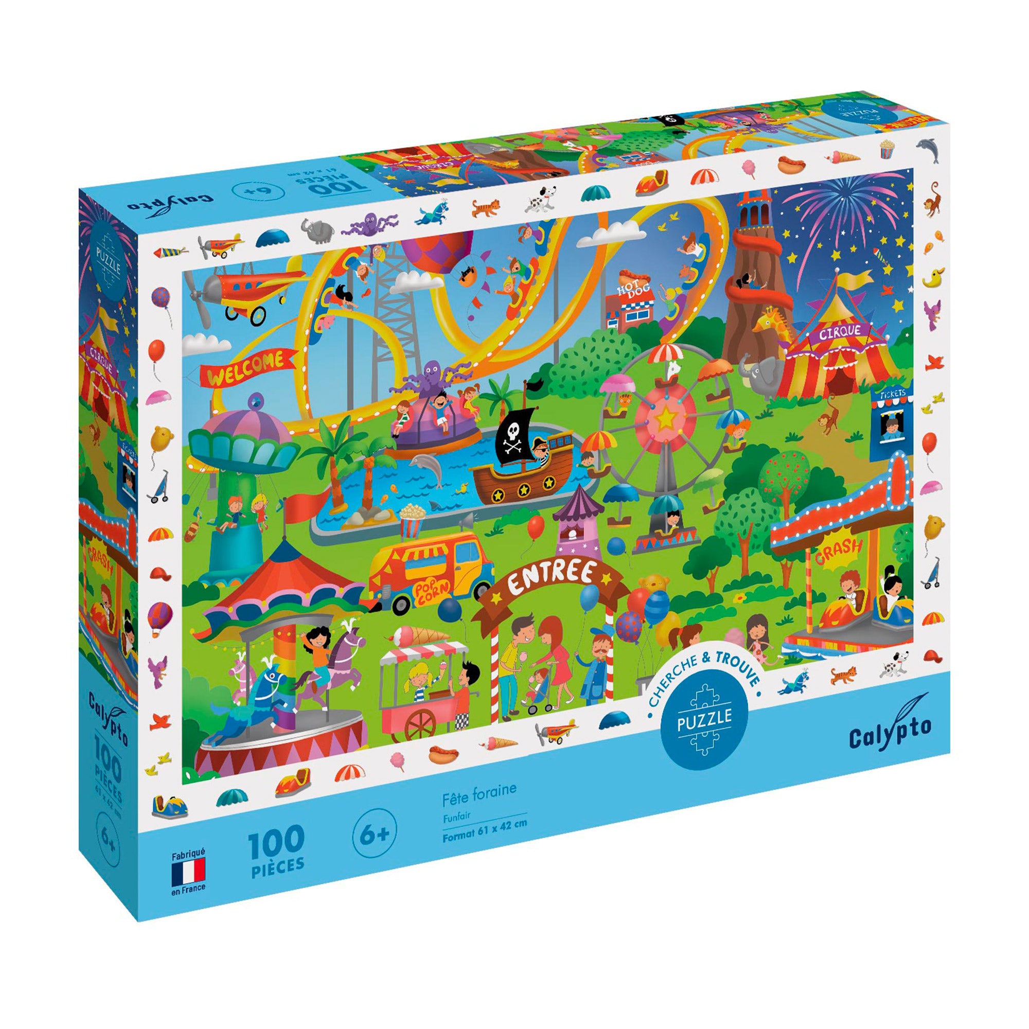 100-Piece Search & Find XXL Carnival Puzzle - Fun Family Activity, Travel & Party Game for Kids & Adults - Perfect for Birthday Gifts, Classroom Learning & Indoor Entertainment
