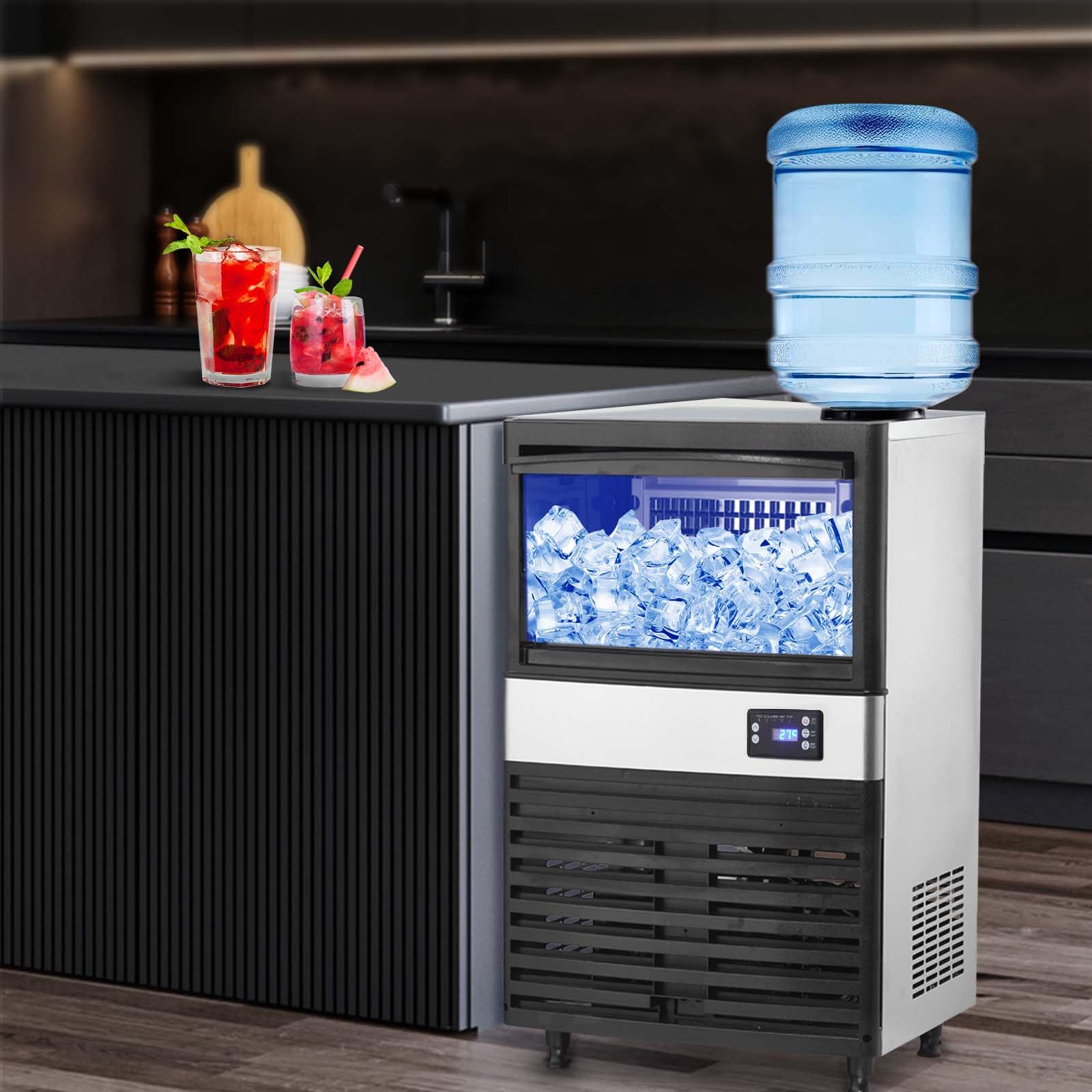 Commercial Ice Maker Machine 120lbs/24H, Stainless Steel Undercounter Ice Machine with 30lbs Storage - Freestanding Ice Maker for Home Bars, Restaurants & Outdoor Use - Dual Water Inlet for Convenient Installation