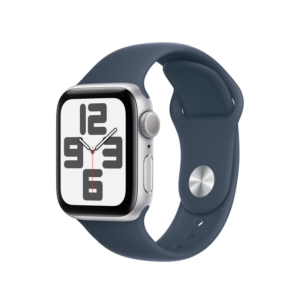Apple Watch SE GPS 40mm Silver Aluminum Case with Storm Blue Sport Band S/M - Perfect for Fitness Tracking & Everyday Wear