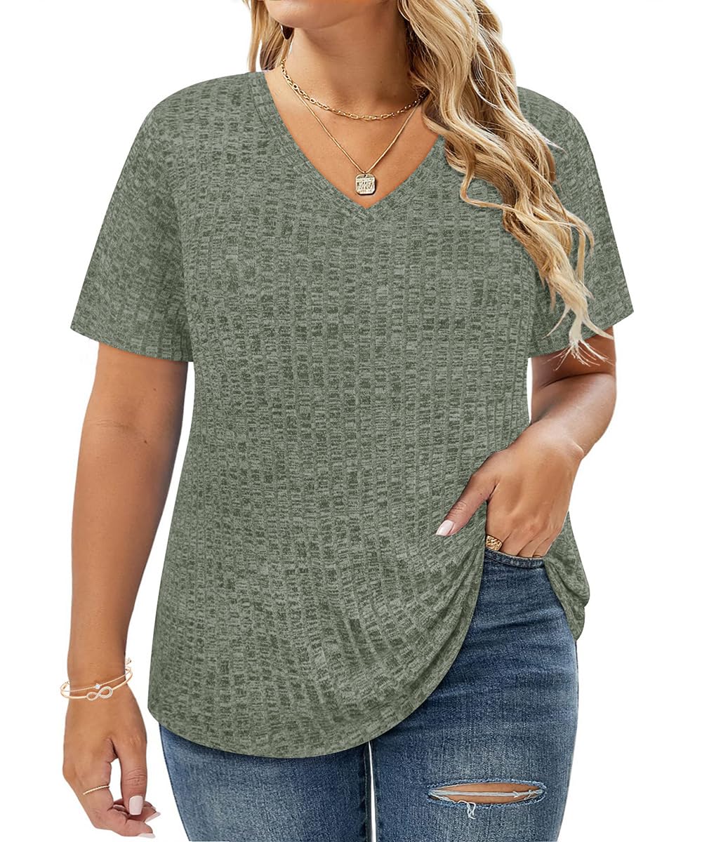 CARCO Women's Plus Size Short Sleeve V-Neck T-Shirts - Casual Basic Summer Tops in XL-5XL | Perfect for Everyday Wear, Office & Weekend Outfits