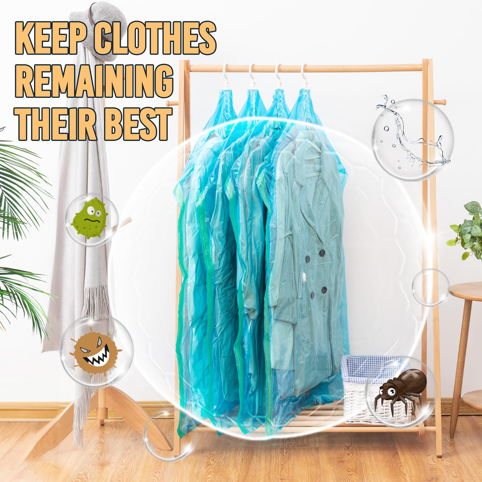 TAILI Vacuum Storage Bags for Clothes - 4 Pack Space Saver Bags (2 Long, 2 Short) Blue - Closet Organizer for Winter Coats, Blankets & Seasonal Clothing | Perfect for Travel, Moving & Home Organization
