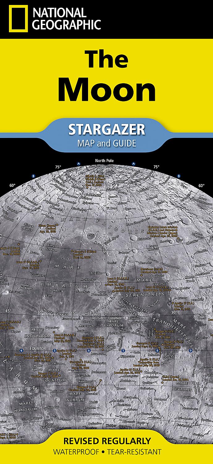 National Geographic The Moon Stargazer Map and Guide - Lunar Observation, Astronomy Study & Night Sky Exploration for Beginners and Enthusiasts