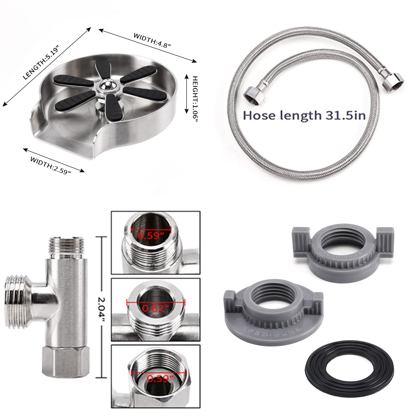 Vinmax Stainless Steel Glass Rinser & Cup Washer for Kitchen Sink, Grey - Ideal for Cleaning Bottles, Cups, and Kitchenware in Home or Commercial Settings