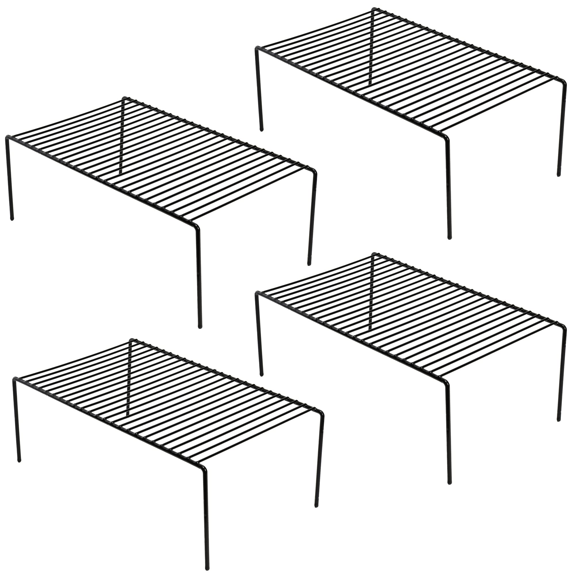 iPEGTOP Large 15.7 x 9.4 Inch Kitchen Freezer Organizer - Set of 4 Rustproof Metal Wire Shelves for Spices, Utensils & Pantry Storage | Fridge Cabinet, Countertop & Cupboard Organization Solution (Black)