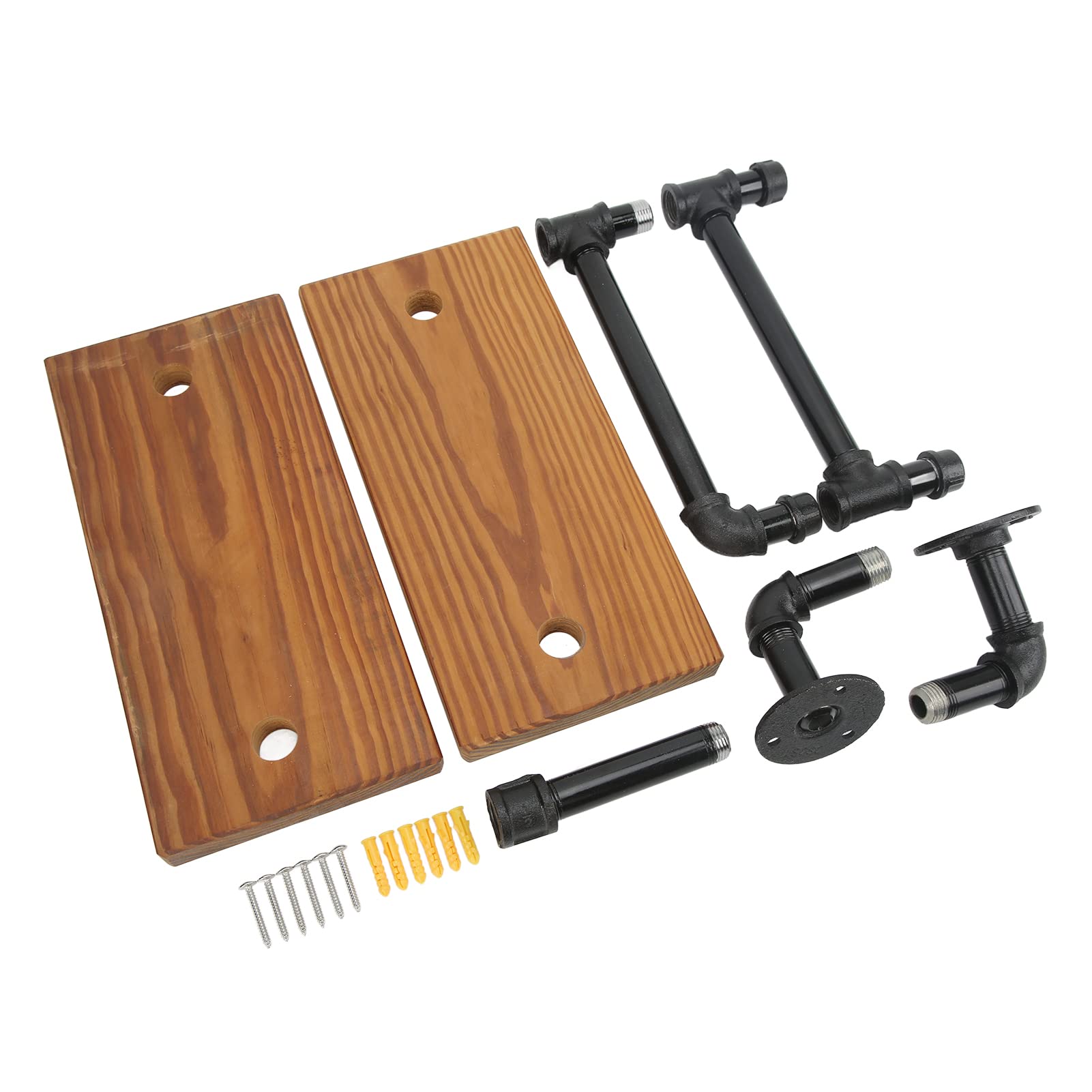 3-Tier Wall Mounted Industrial Steel Pipe Storage Shelf - Wooden Hanging Bookshelf for Kitchen, Living Room, Bedroom - Space Saving Ladder Design for Home Organization & Decoration - Perfect for Storing Books, Plants, Decor Items in Small Spaces