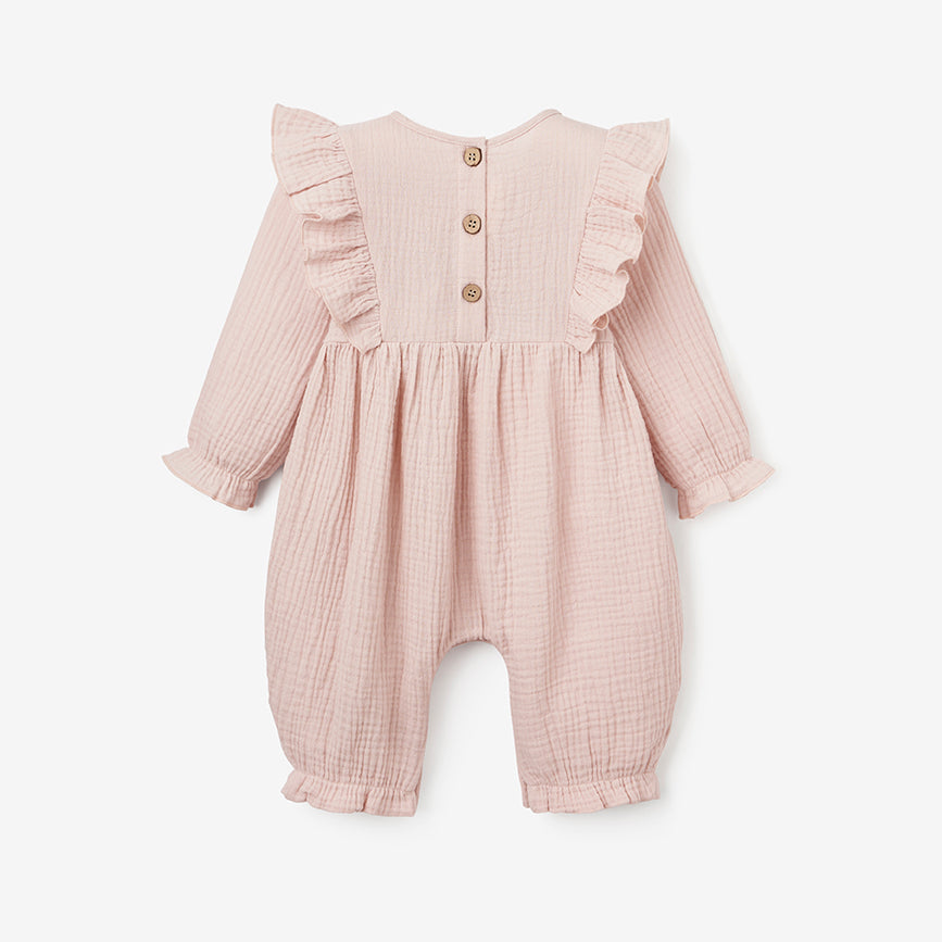 Organic Muslin Baby Jumpsuit - Soft & Breathable Cotton for Newborns & Infants - Perfect for Playtime, Sleep & Photo Shoots - Warm Blush Color