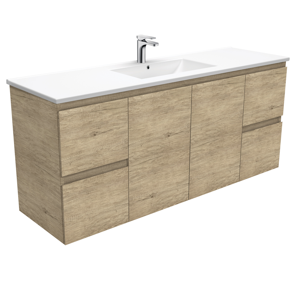 Fienza TCL150SS Dolce Edge Scandi Oak 1500mm Wall-Mounted Bathroom Vanity with Single Sink - Modern Floating Vanity Unit for Small Bathrooms & Powder Rooms