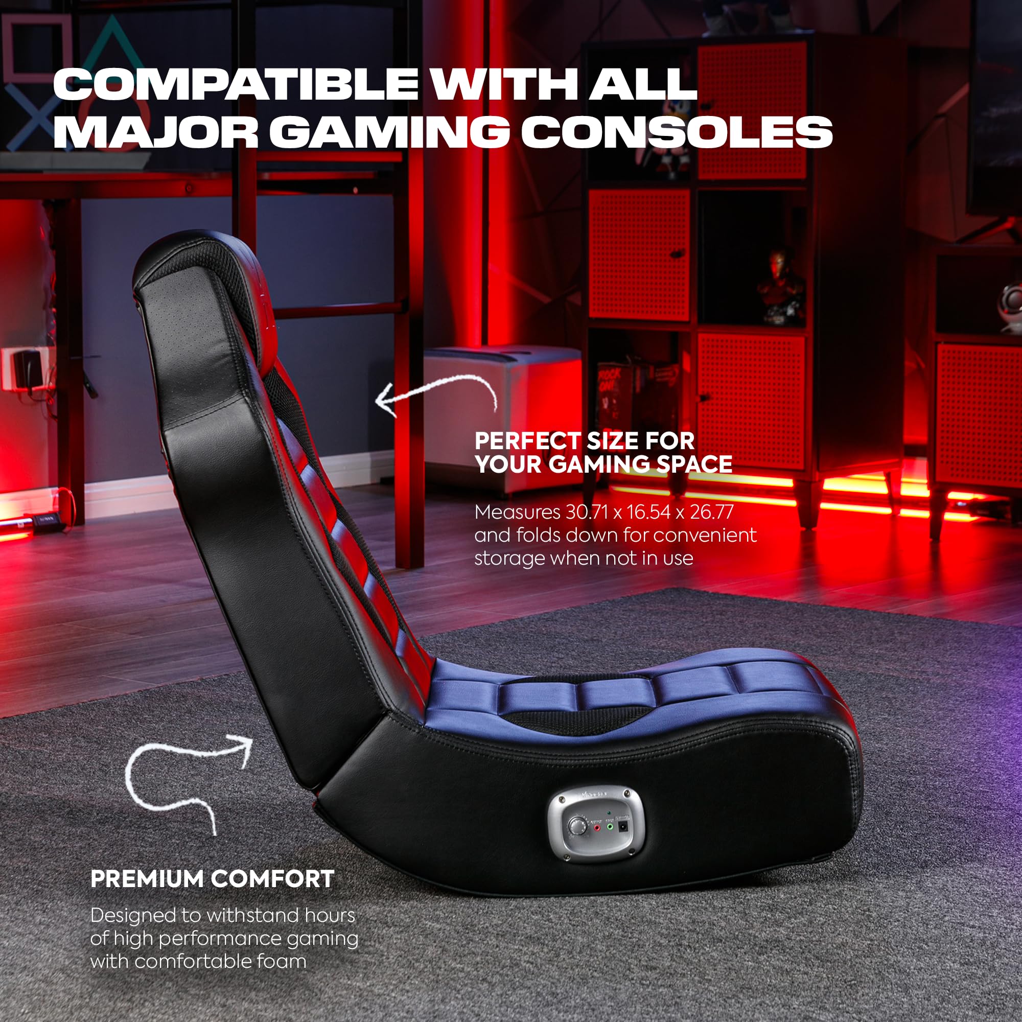 X Rocker Video Gaming Floor Rocker Chair with Built-in Speakers - Foldable Ergonomic Design for Bedroom, Game Room or Living Room - Perfect Gaming Gift for Boys, Girls & Teens Ages 5-17 - Ideal for Console Gaming, Movie Nights & Relaxing