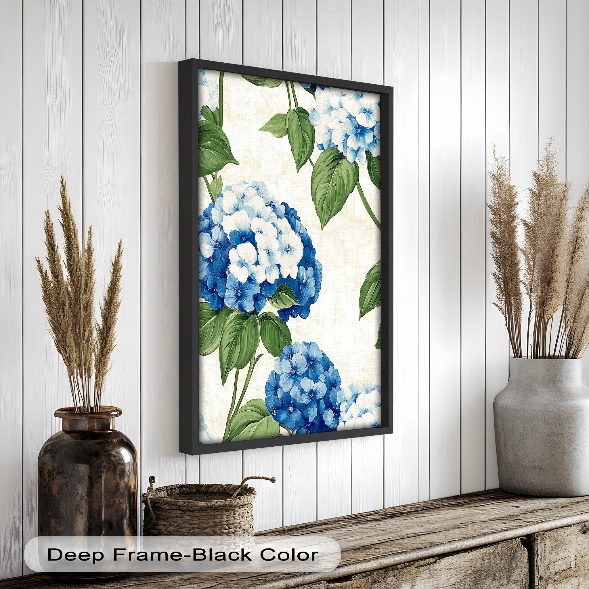 Blue and White Blooming Flower Oil Painting - Handmade Canvas Art for Home Decor, Living Room, Bedroom & Office Wall