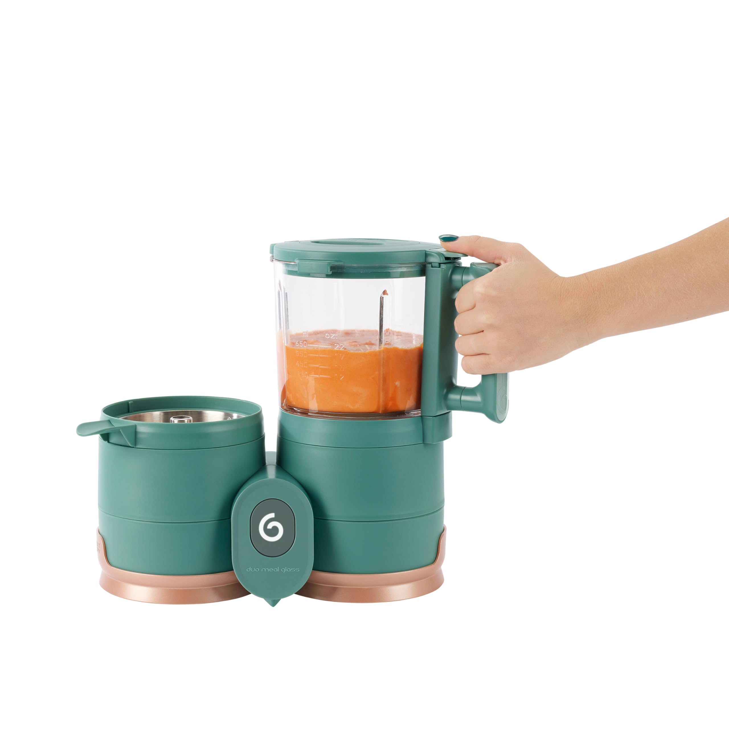 Babymoov Duo Meal Glass Baby Food Maker & Processor with Built-in Glass Steamer, Stainless Steel Basket & Blender (6+ Cup Capacity) - Dark Green | Perfect for Homemade Purees, Steaming Vegetables & Meal Prep for Infants