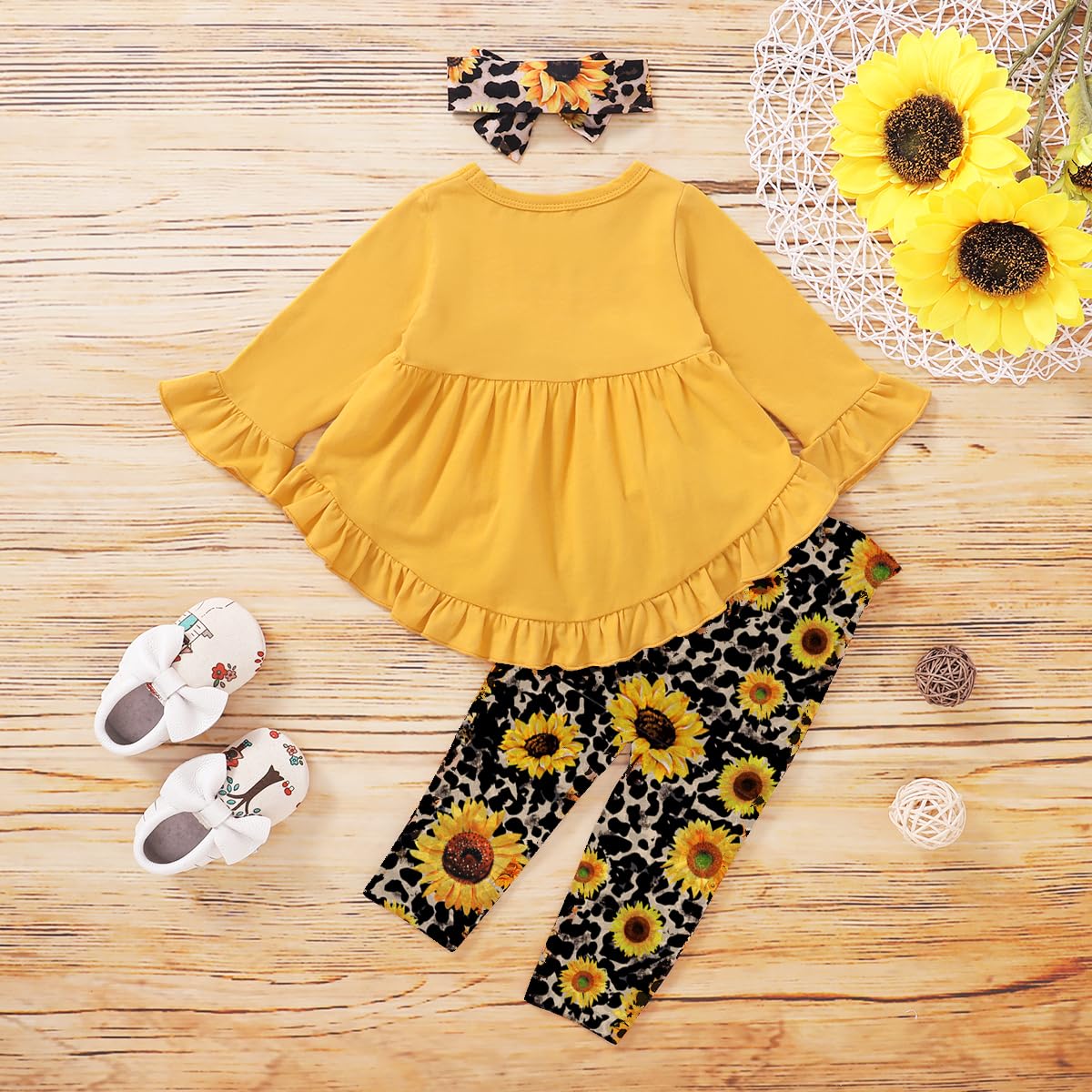 Kucnuzki Baby Girl Clothes - Toddler Girl Outfit with Ruffle Sleeve Shirt & Floral Pant Set | Fall Winter Clothing for Girls | Perfect for Playdates, Holidays & Family Photos