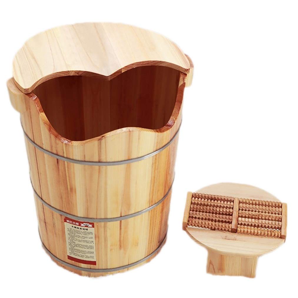 Premium Wooden Foot Bath Tub for Relaxation & Massage - Home Spa Sauna Accessories Set with Bucket - Perfect for Stress Relief, Pedicures & At-Home Wellness