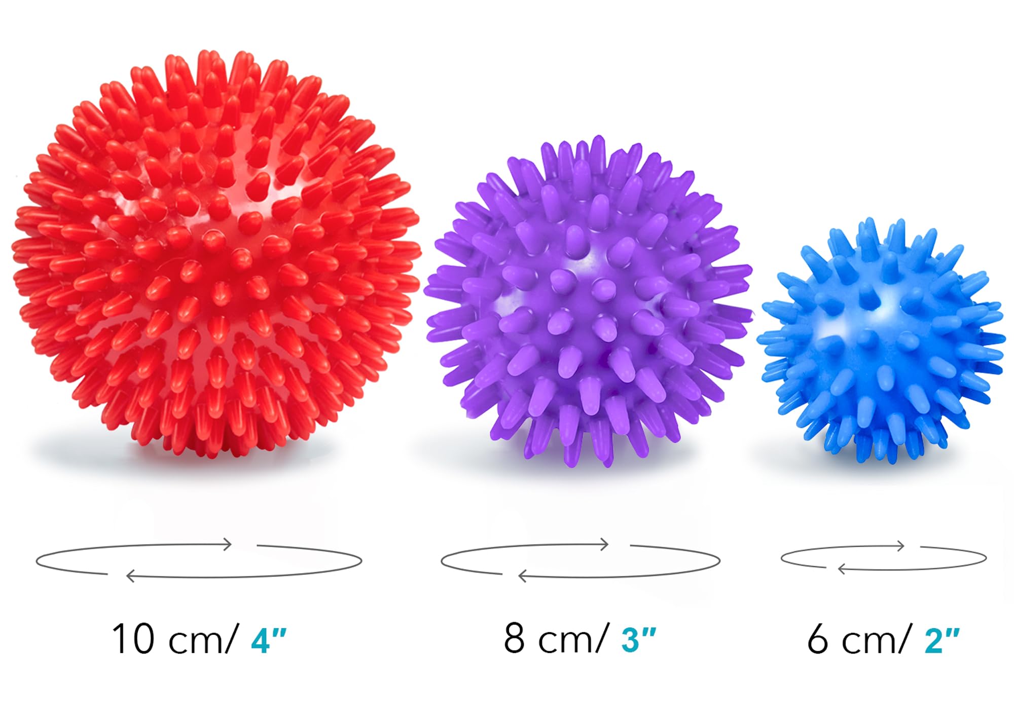Beenax Spiky Massage Balls Set of 3 (6cm, 8cm, 10cm) - Deep Tissue Therapy for Plantar Fasciitis, Trigger Point & Myofascial Release - Perfect for Yoga, Pilates, Physical Therapy & Stress Relief at Home or Gym