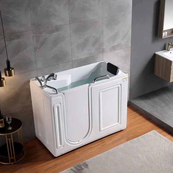 Empava 53 Inch Freestanding Acrylic Soaking Bathtub - White (53WIT373) | Modern Walk-in Bathtub for Spa-Like Relaxation at Home