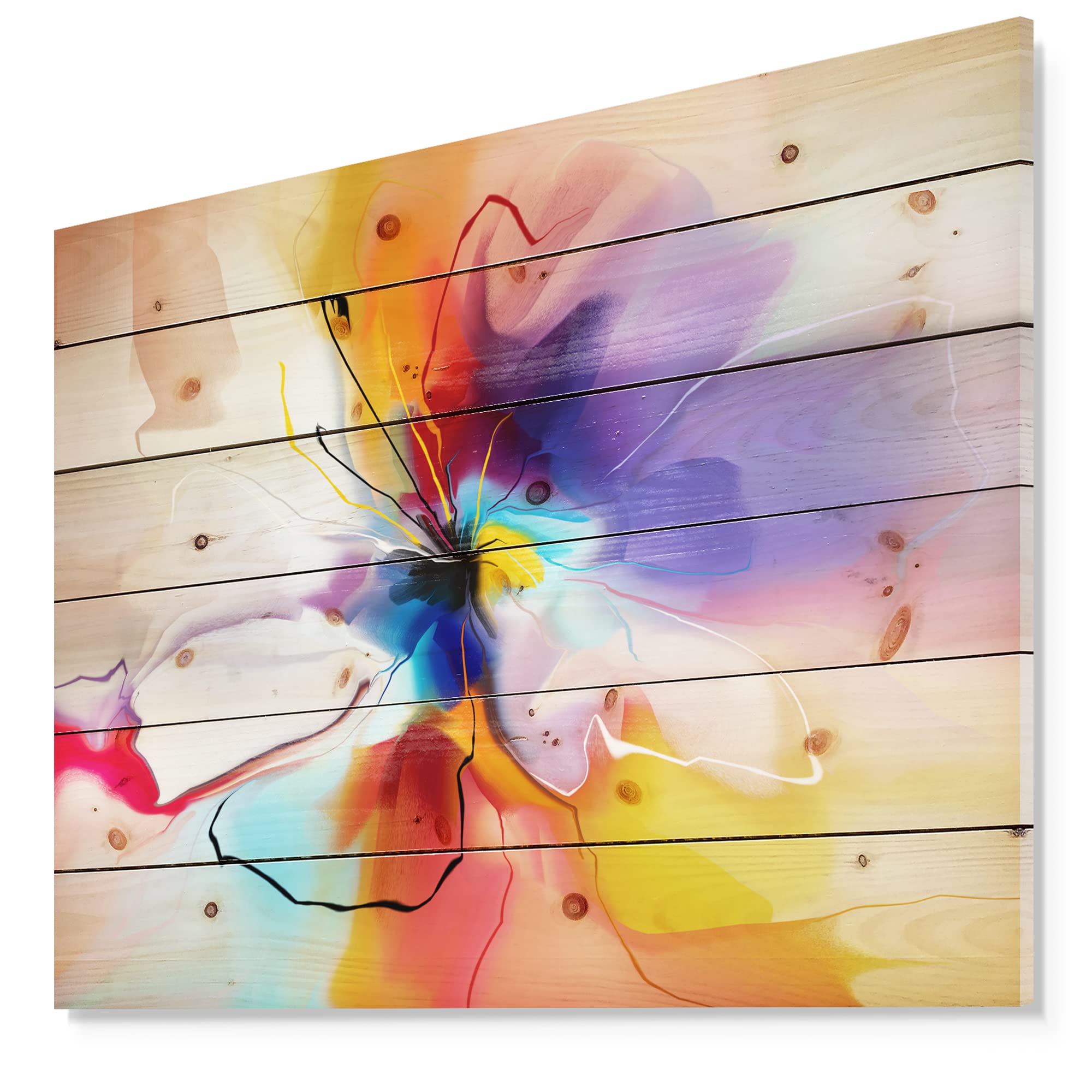 DesignQ Modern Wood Wall Art - Colorful Abstract Flower Decor, Large 40x30 Inch Pine Wood Wall Panel for Living Room, Bedroom & Office | Contemporary Home Decor