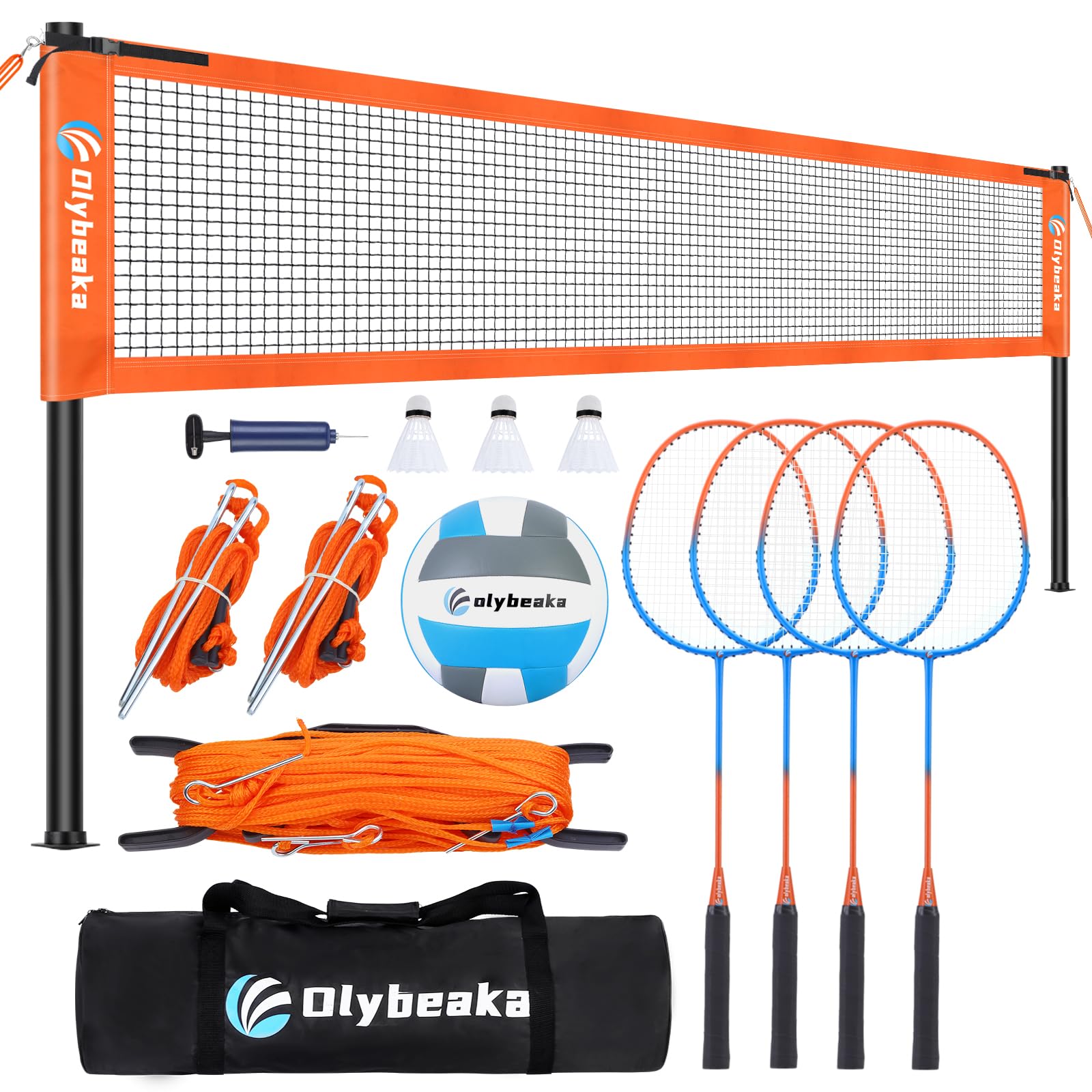 Premium Outdoor Volleyball & Badminton Combo Set with Anti-Sag Net - Includes 4 Rackets, 3 Shuttlecocks & PU Volleyball for Backyard, Lawn, Beach & Picnic Games | Perfect for Family Fun, Camping & Summer Activities