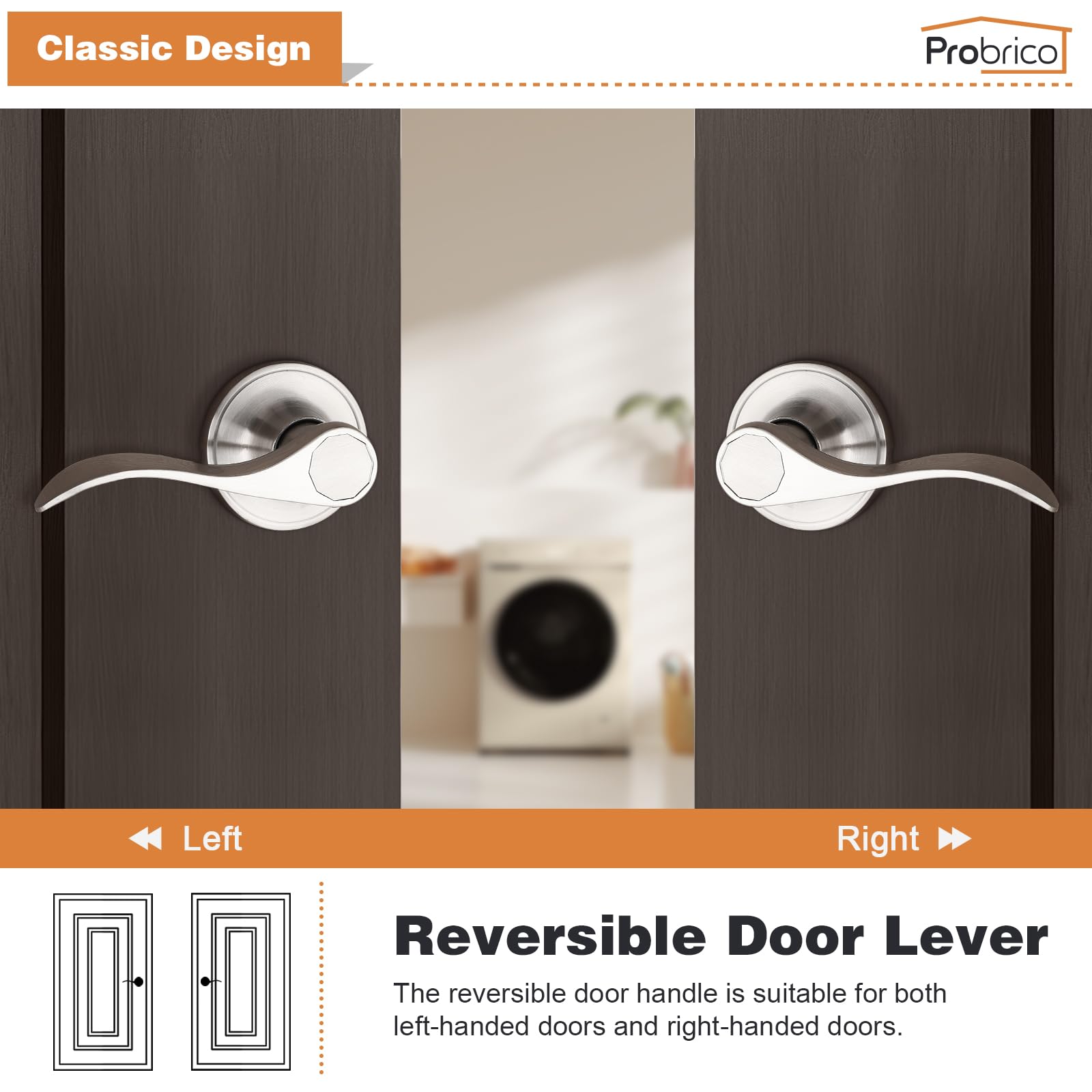 Probrico 10-Pack Wave Style Interior Door Levers - Satin Nickel Finish, Keyless Entry Passage Door Handles for Hall, Closet & Bedroom (Easy Installation, Modern Home Upgrade)