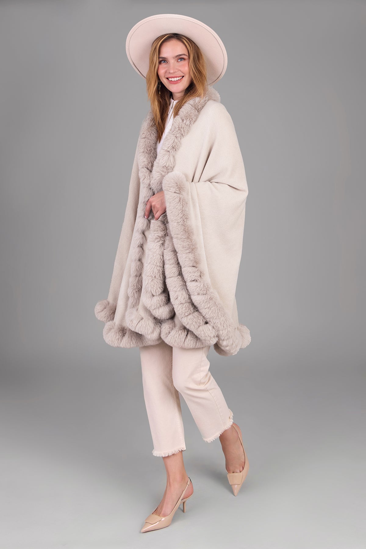 Elegant Faux Fur Cape Kimono Jacket - Women's Soft Winter Wrap Coat for Parties, Weddings & Evening Events