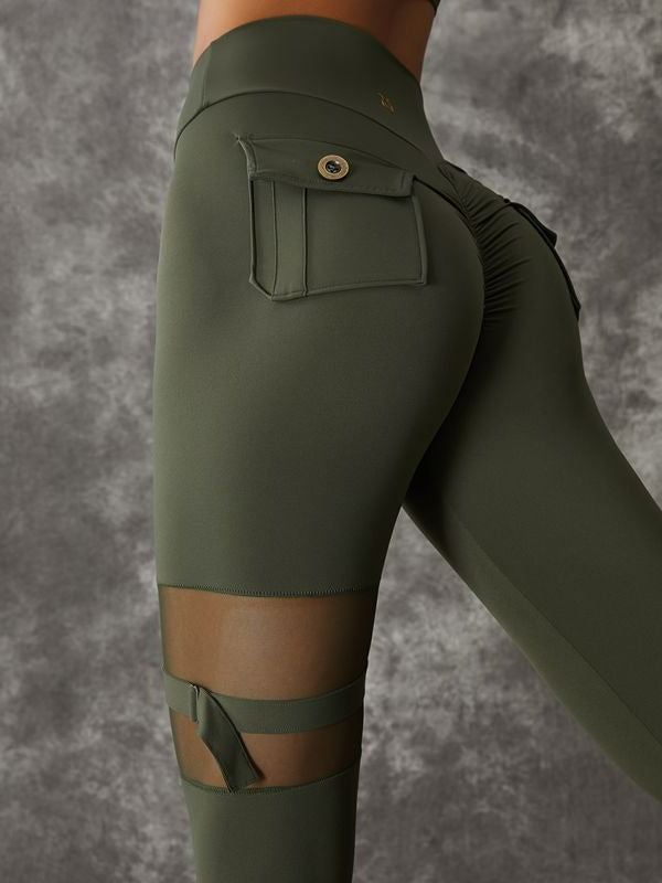 ZASUWA Women's High Waisted Scrunch Butt Lifting Leggings - Sexy Cut Out Mesh Pocket Yoga Pants for Workout, Gym & Running