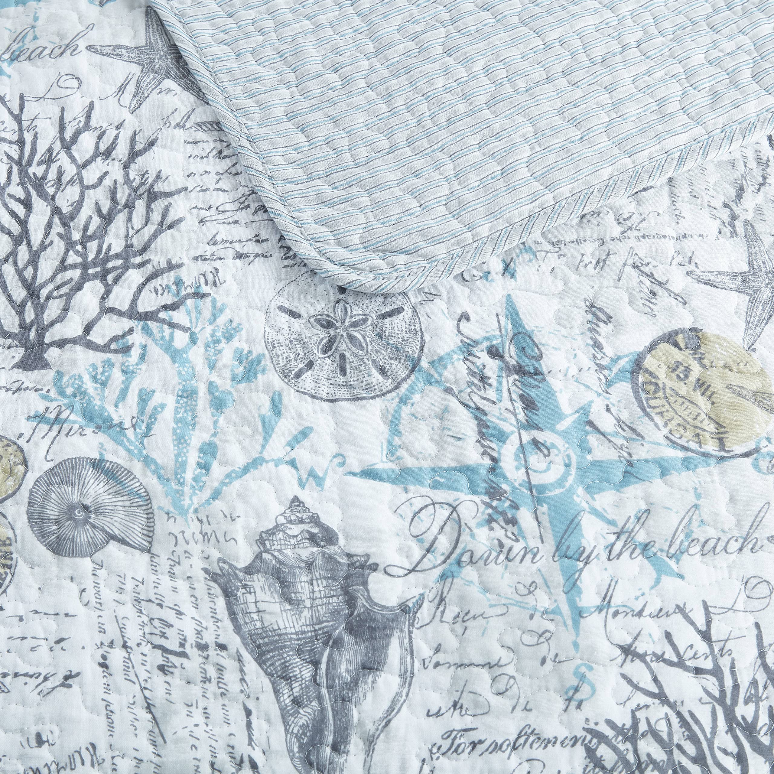 Tommy Bahama Reversible Queen Quilt Set - 100% Cotton Beach Themed Bedding with Matching Shams, All-Season Comfort in Beach Bliss Grey | Perfect for Coastal Bedrooms, Guest Rooms & Vacation Homes