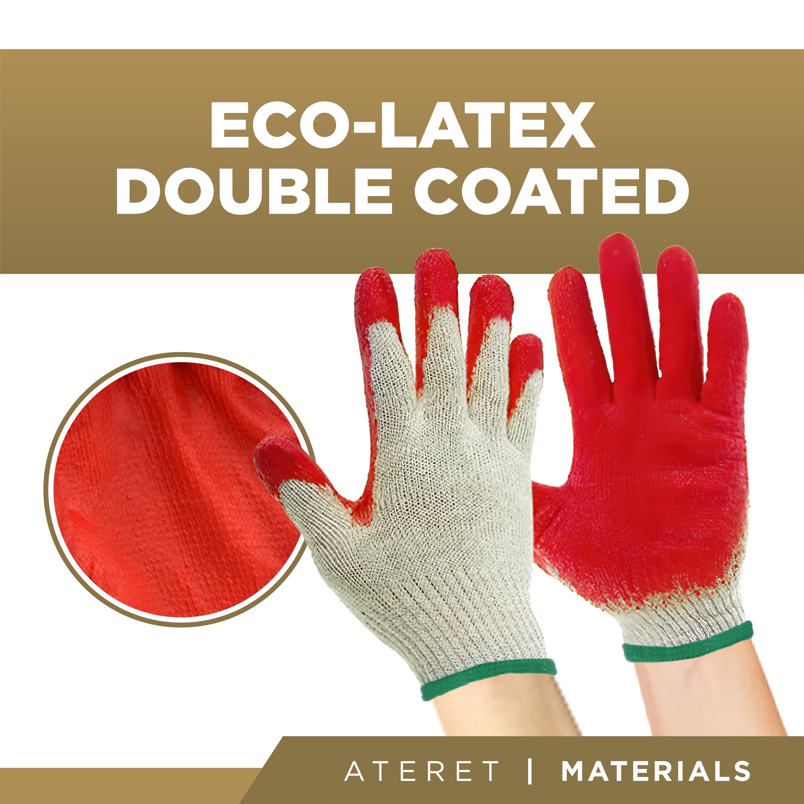 ATERET String Knit Palm Latex Dipped Nitrile Coated Work Gloves - Durable & Flexible for Warehouse, Construction, Gardening, Landscaping & DIY Projects | Perfect for Heavy Duty Work, Outdoor Activities & Home Improvement