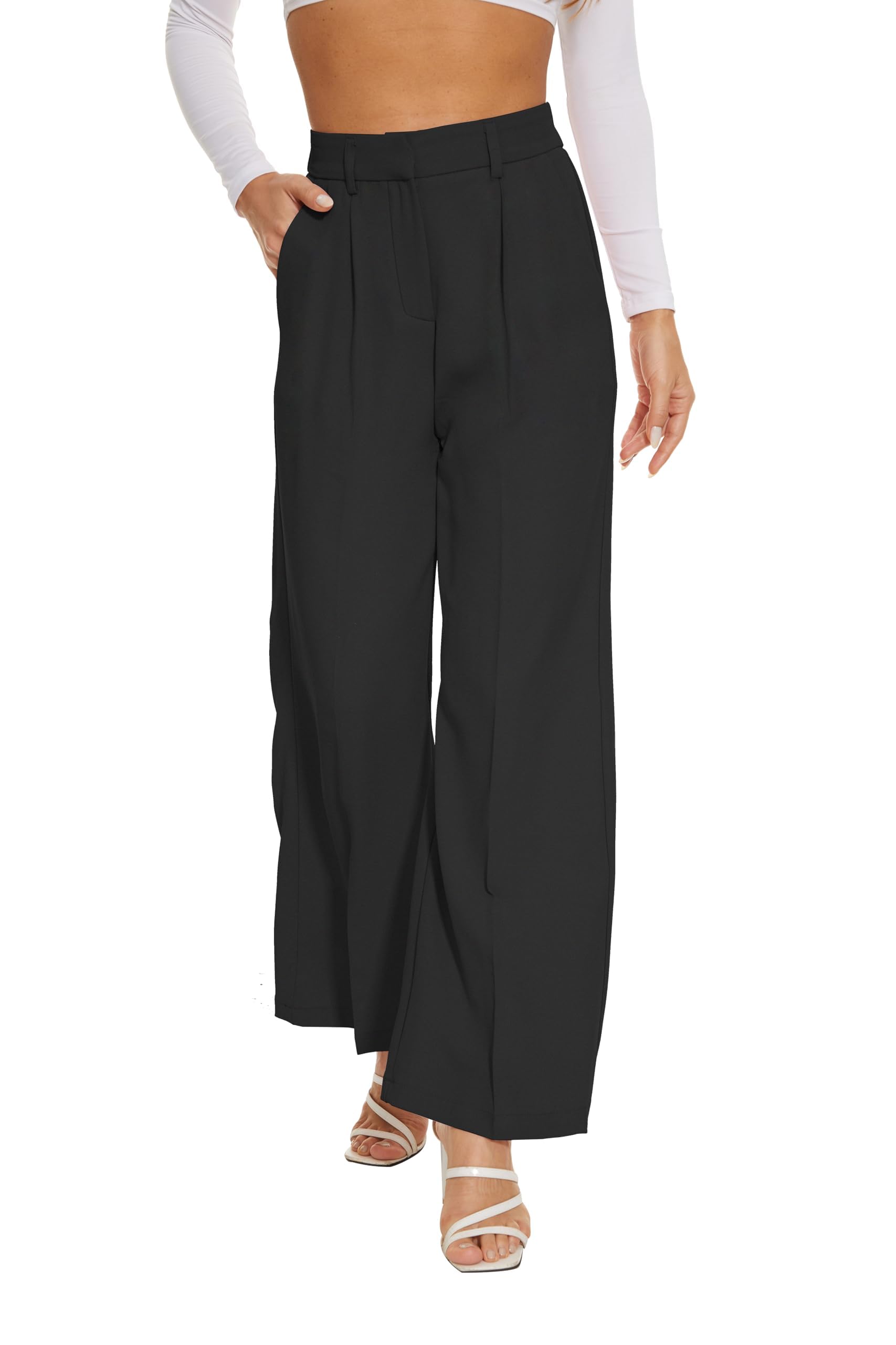 FUNYYZO Women's High Waisted Wide Leg Suit Pants - Stretch Elastic Back Business Trousers for Work & Office - Professional Straight Leg Dress Pants for Women | Perfect for Business Meetings, Office Wear & Formal Occasions