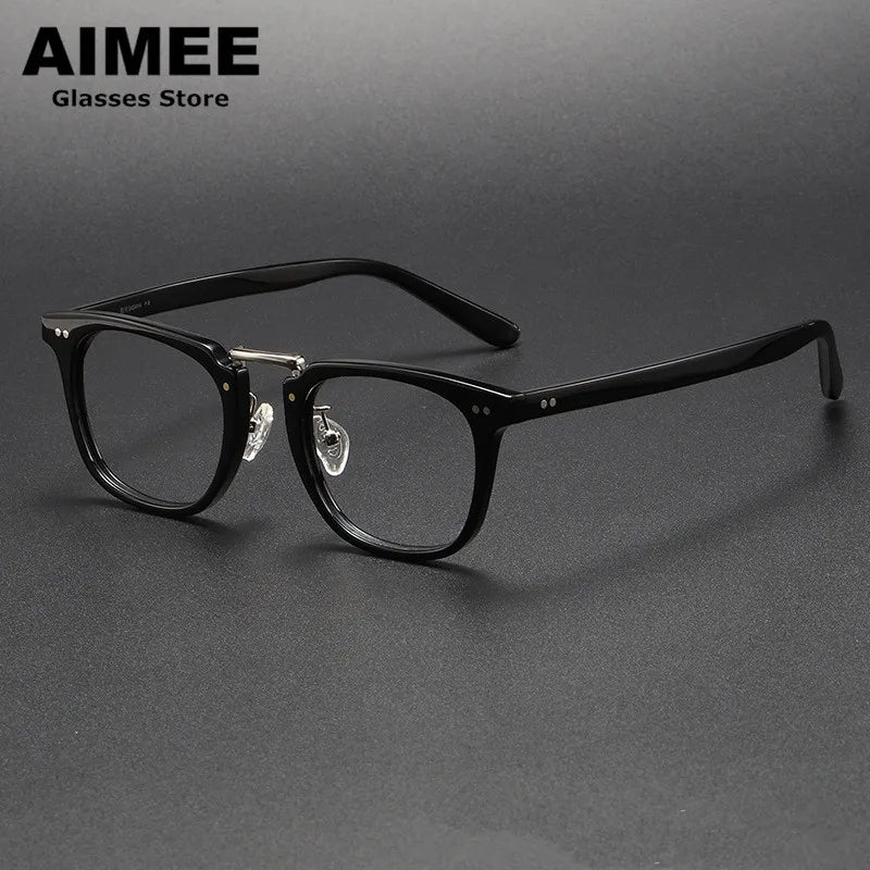 Aimee Unisex Full Rim Square Acetate Titanium Eyeglasses 8001 - Lightweight Durable Glasses for Work, Reading & Fashion | Trendy Square Frame Eyewear for Men & Women