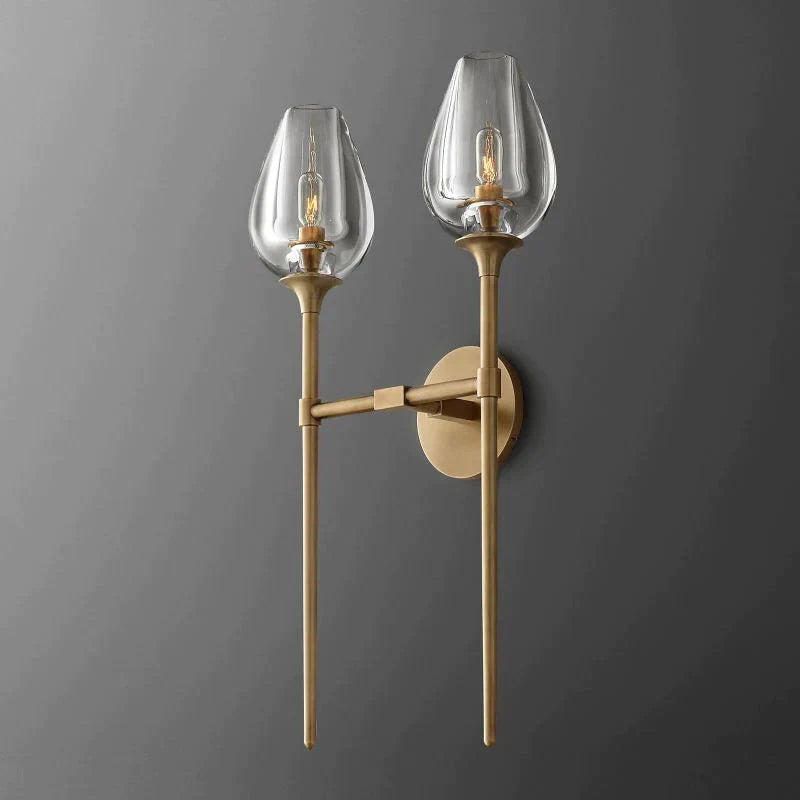 Tulip Double Sconce Wall Light - Vintage Floral Glass Shade Fixture for Bedroom, Living Room & Hallway Decor