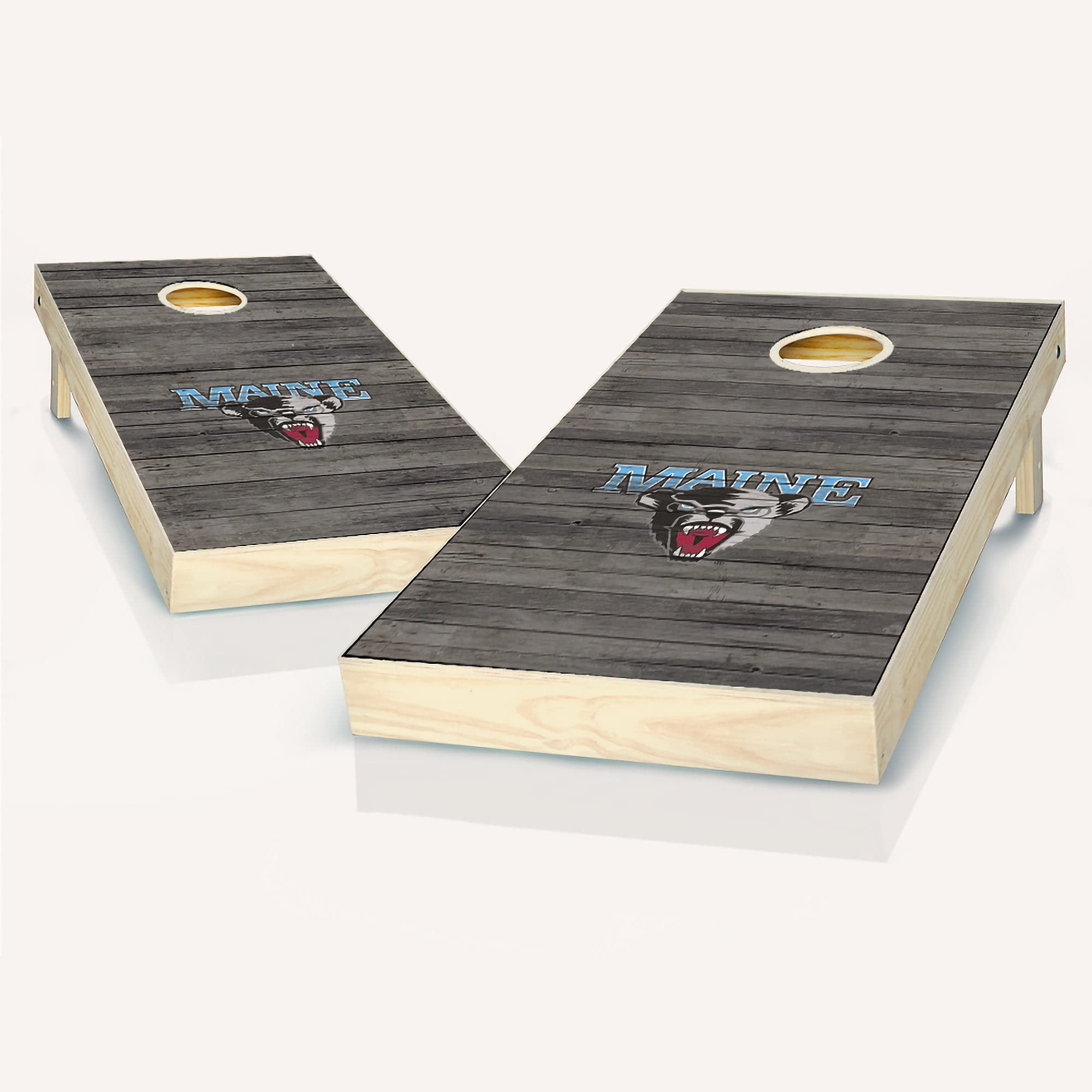 Skip's Garage Maine Distressed Cornhole Board Set - Custom Team Logo Regulation Size Bean Bag Toss Game for Backyard, Tailgating & Outdoor Parties - Premium Cornhole Boards for Adults & Kids