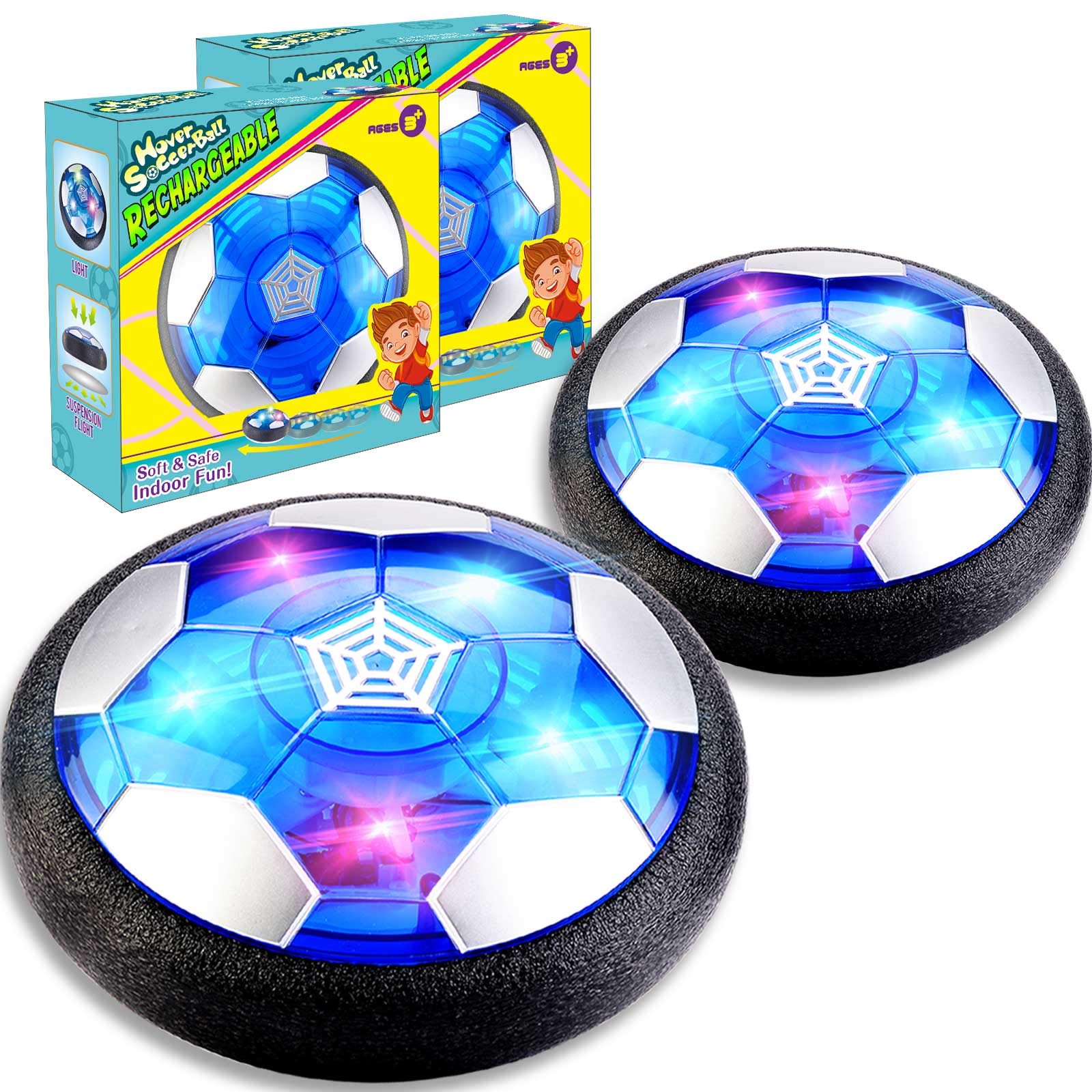 **TURNMEON 2 Pack Rechargeable Hover Soccer Ball with LED Lights & Foam Bumper - Indoor Floating Soccer Toy for Kids, Boys & Girls - Perfect Holiday, Valentine's Day Gift (Black) - Fun for Playrooms, Birthday Parties & Backyard Games**