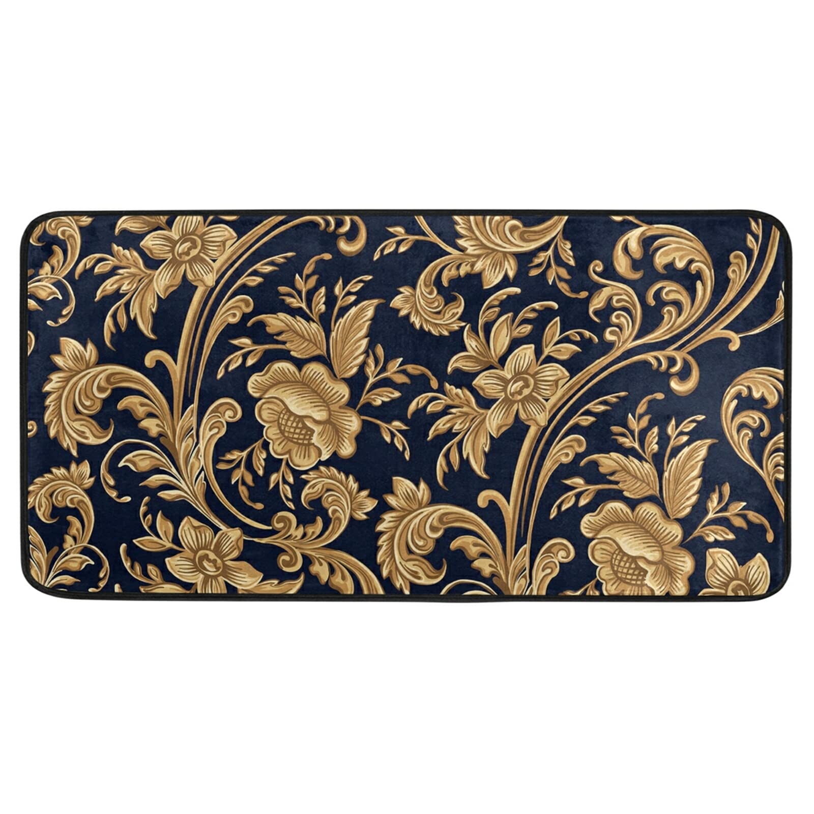 **Premium Gold Floral Rose Non-Slip Kitchen Rug - Washable Anti-Fatigue Bath Mat for Laundry, Bathroom & Kitchen - Perfect Gift for Mom (39