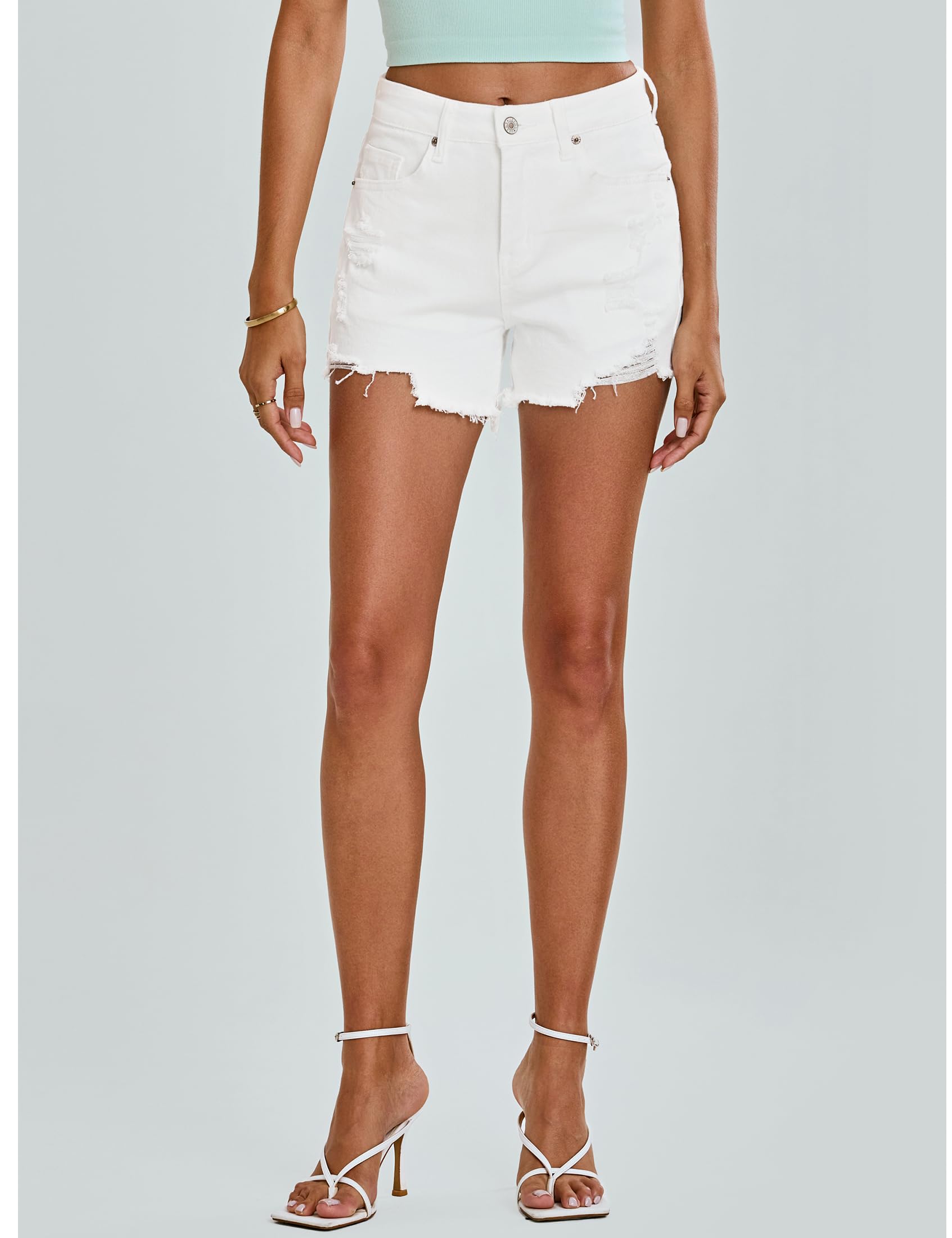 Luvamia Women's High Waisted Stretchy Distressed Denim Shorts - Ripped Frayed Raw Hem Summer Casual Jean Shorts | Perfect for Beach, Vacation, and Everyday Wear
