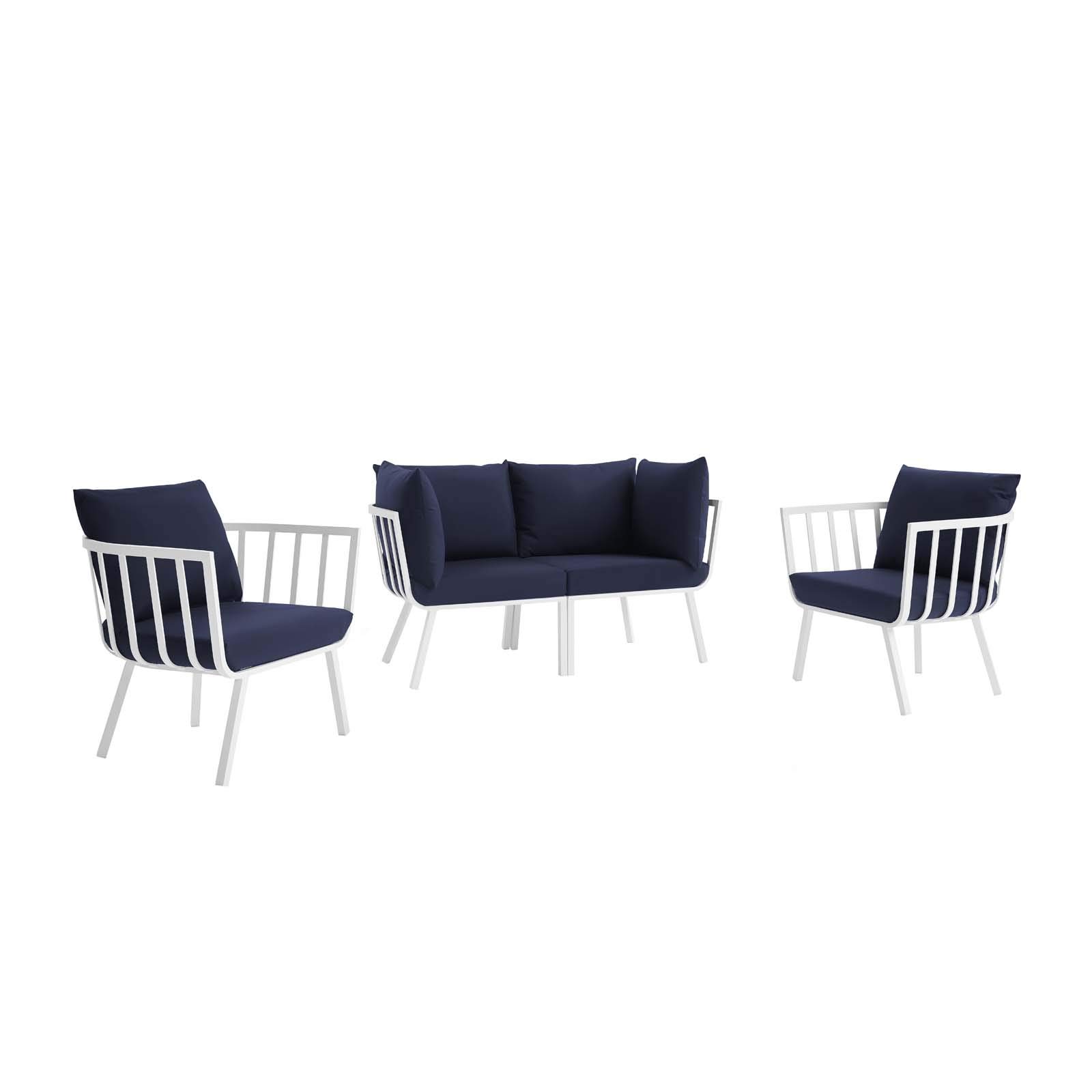 Modway Riverside 4-Piece Outdoor Patio Furniture Set - White & Navy - Perfect for Backyard, Poolside & Garden Relaxation