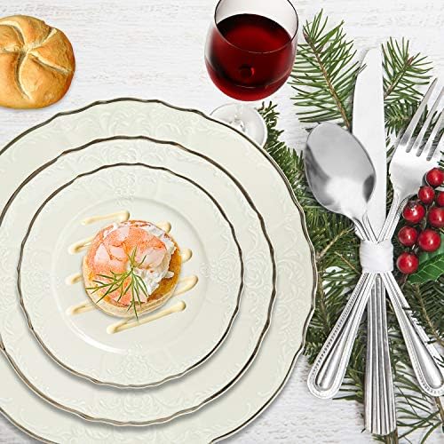 Luxury 40-Piece Fine China Dinnerware Set - Ivory Porcelain Dishes with Gold Trim for 8 People | Elegant Tableware for Weddings, Formal Dining & Special Occasions