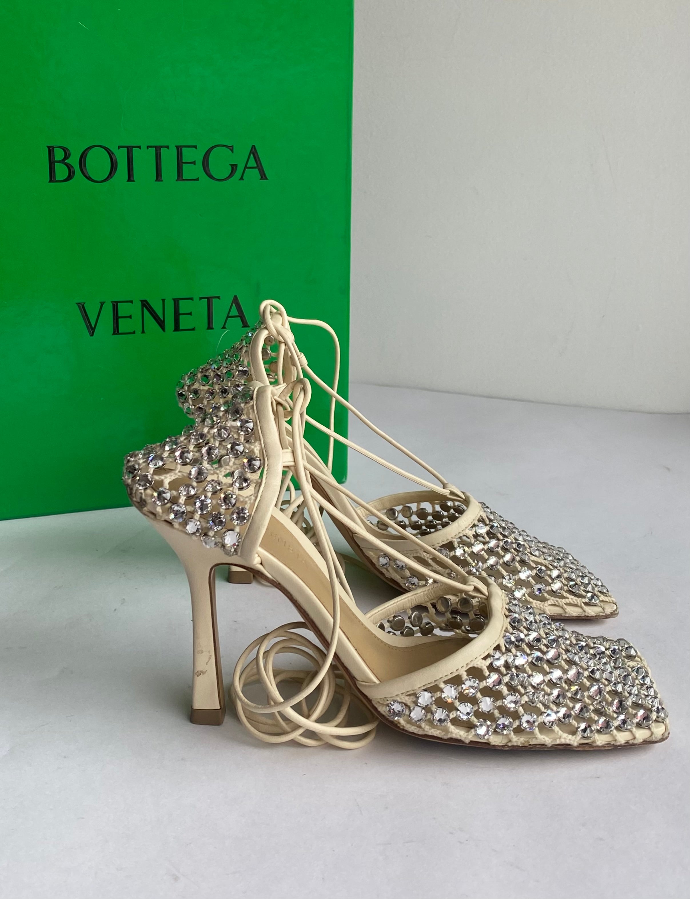 Bottega Veneta Crystal Mesh Wrap Tie Heels - Women's Size 36.5 Luxury Designer Pumps for Weddings, Parties & Evening Events