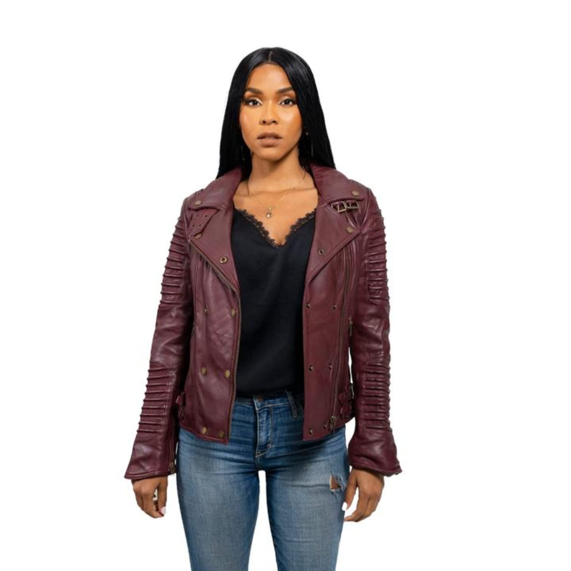 QUEENS Women's Fashion Leather Jacket - Genuine Blue Leather Jacket for Women | Stylish Outerwear for Casual Wear, Night Out & Motorcycle Riding